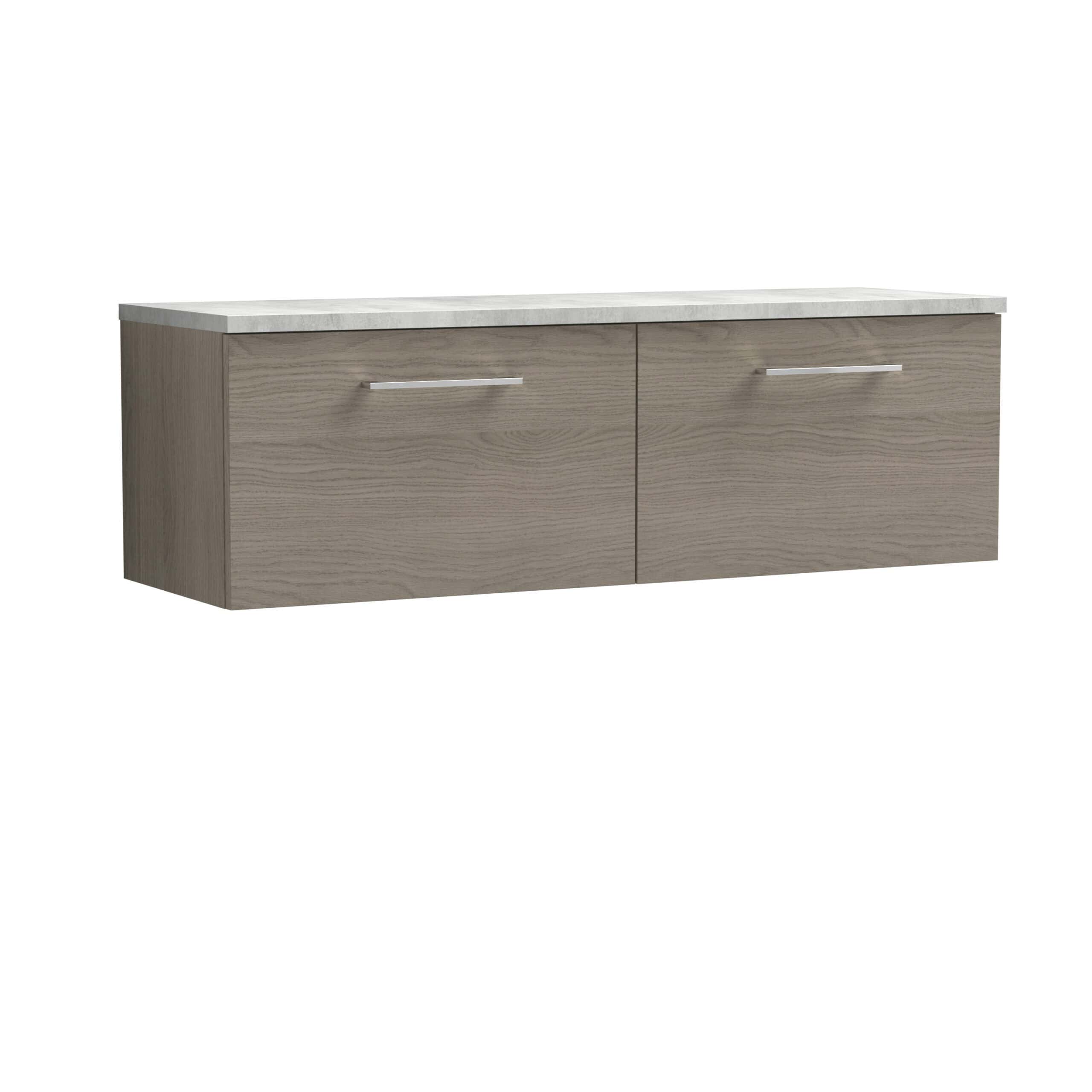 Sleek wall-mounted bathroom storage cabinet with a light wood finish and white countertop, ideal for modern bathrooms. Elegant and functional design for bathroom organisation.