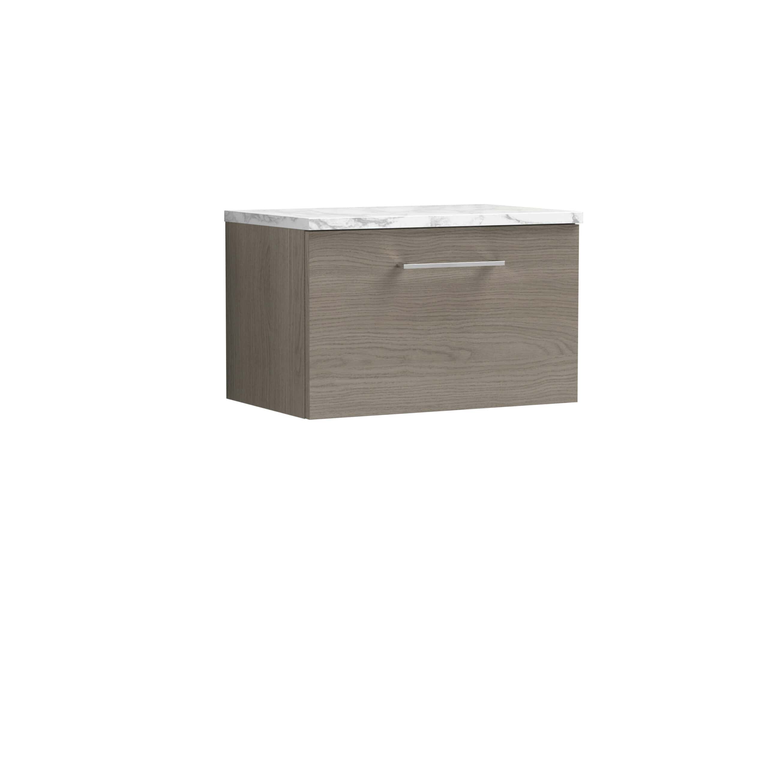 Sleek modern bathroom vanity with a light wood finish and marble countertop, perfect for contemporary bathroom designs. Durable and stylish storage solution from Bubly Bathrooms.