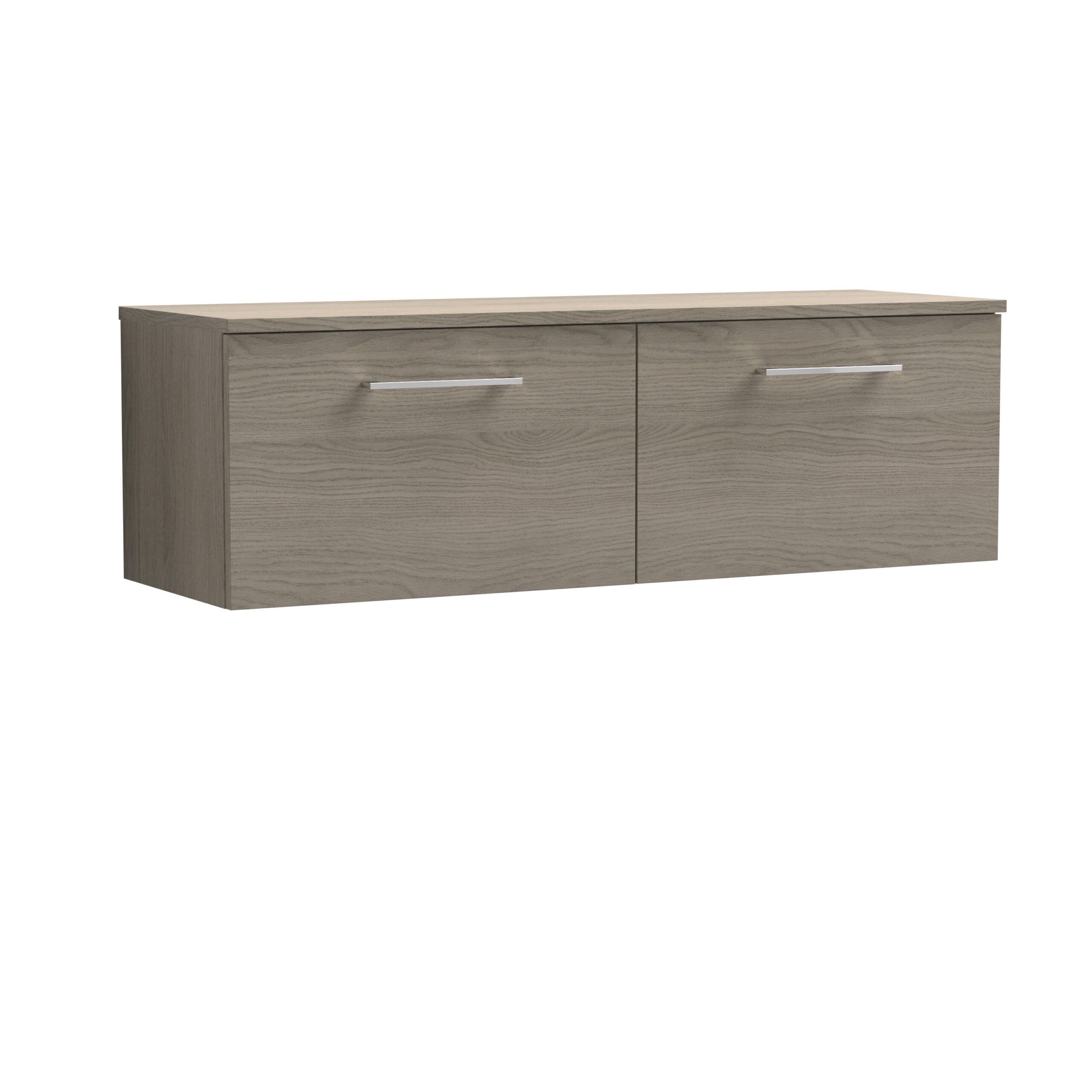 Sleek grey bathroom wall-mounted storage cabinet with modern silver handles, ideal for organising toiletries and creating a minimalist bathroom decor.