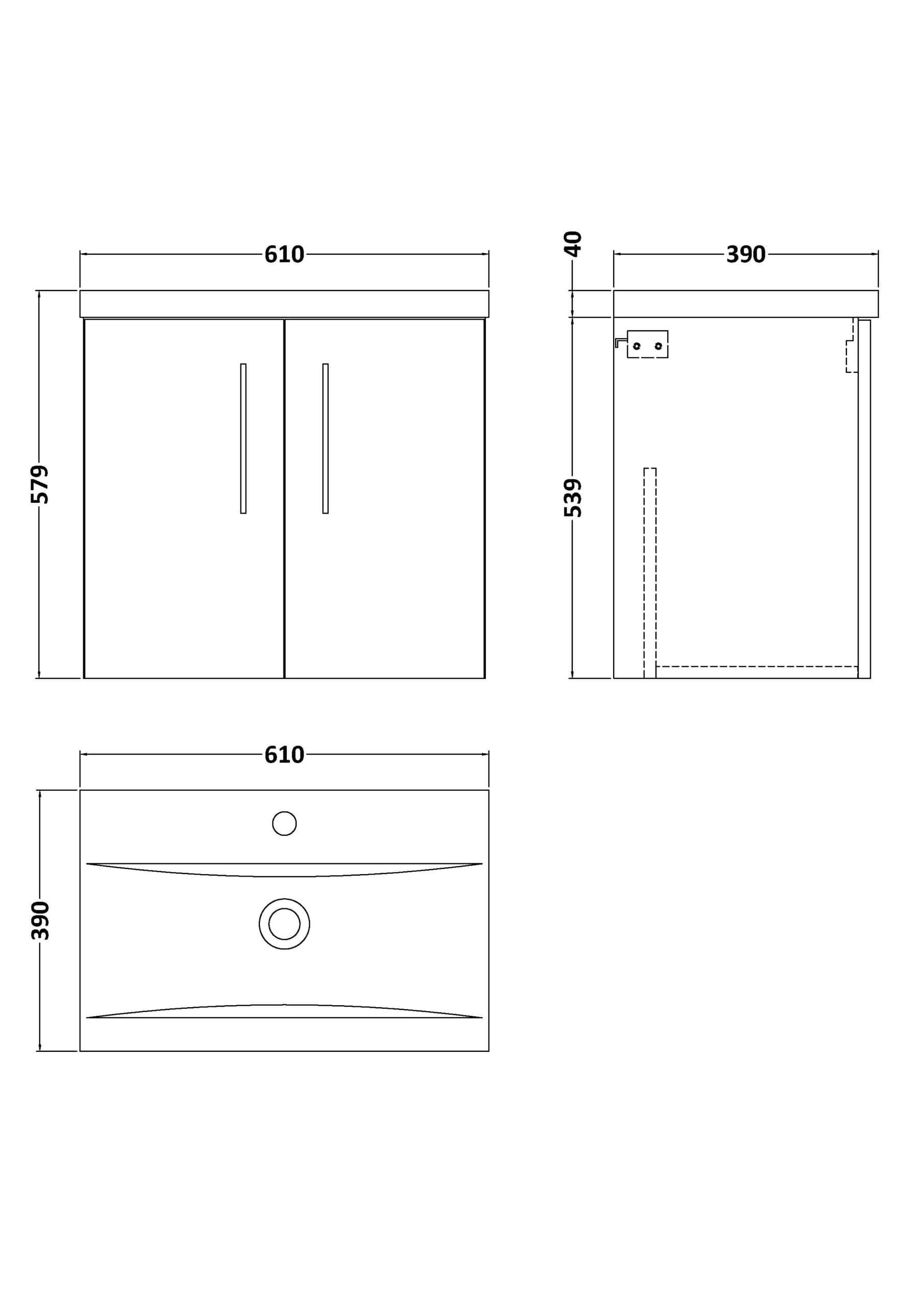 Sleek modern bathroom vanity cabinet with double doors and long vertical handles, ideal for contemporary bathroom storage and organisation.