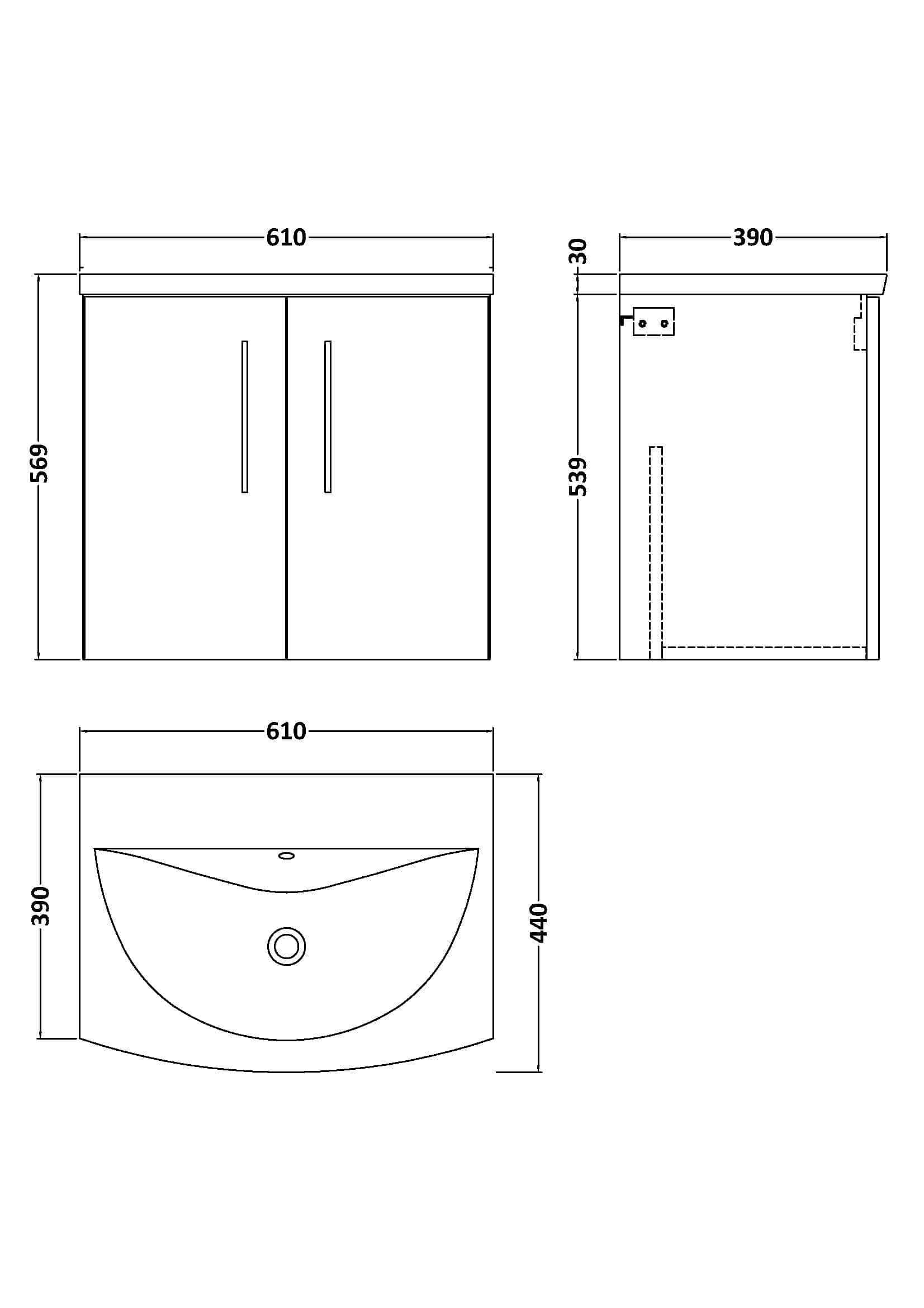 Sleek modern bathroom vanity unit with double doors, featuring clean lines and ample storage space, ideal for contemporary bathroom designs.