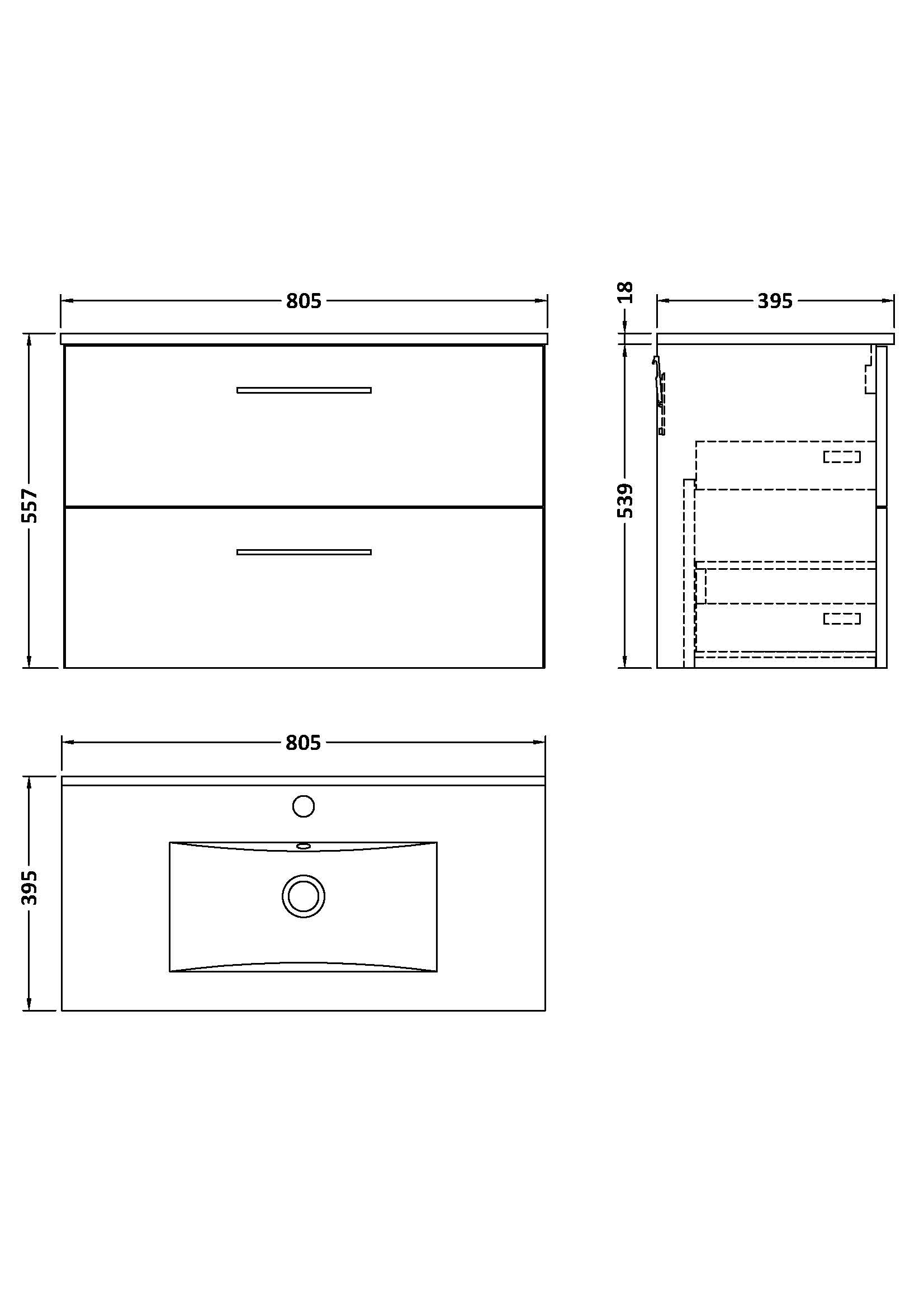 Sleek bathroom vanity with integrated sink and modern drawer handles, perfect for contemporary bathroom designs. Compact dimensions ideal for efficient space utilisation.