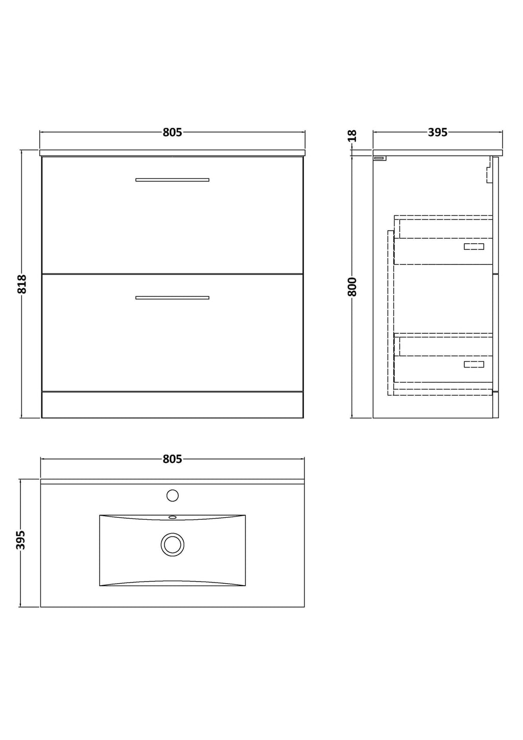 Sleek modern bathroom vanity unit with integrated sink and storage drawers, ideal for contemporary bathroom design and efficient space utilisation.