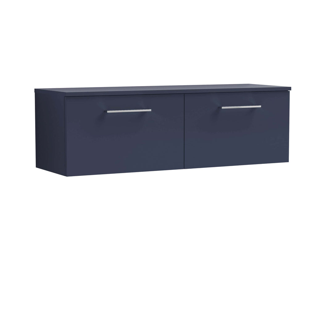 Modern navy blue bathroom wall cabinet with sleek silver handles, ideal for stylish bathroom storage solutions.