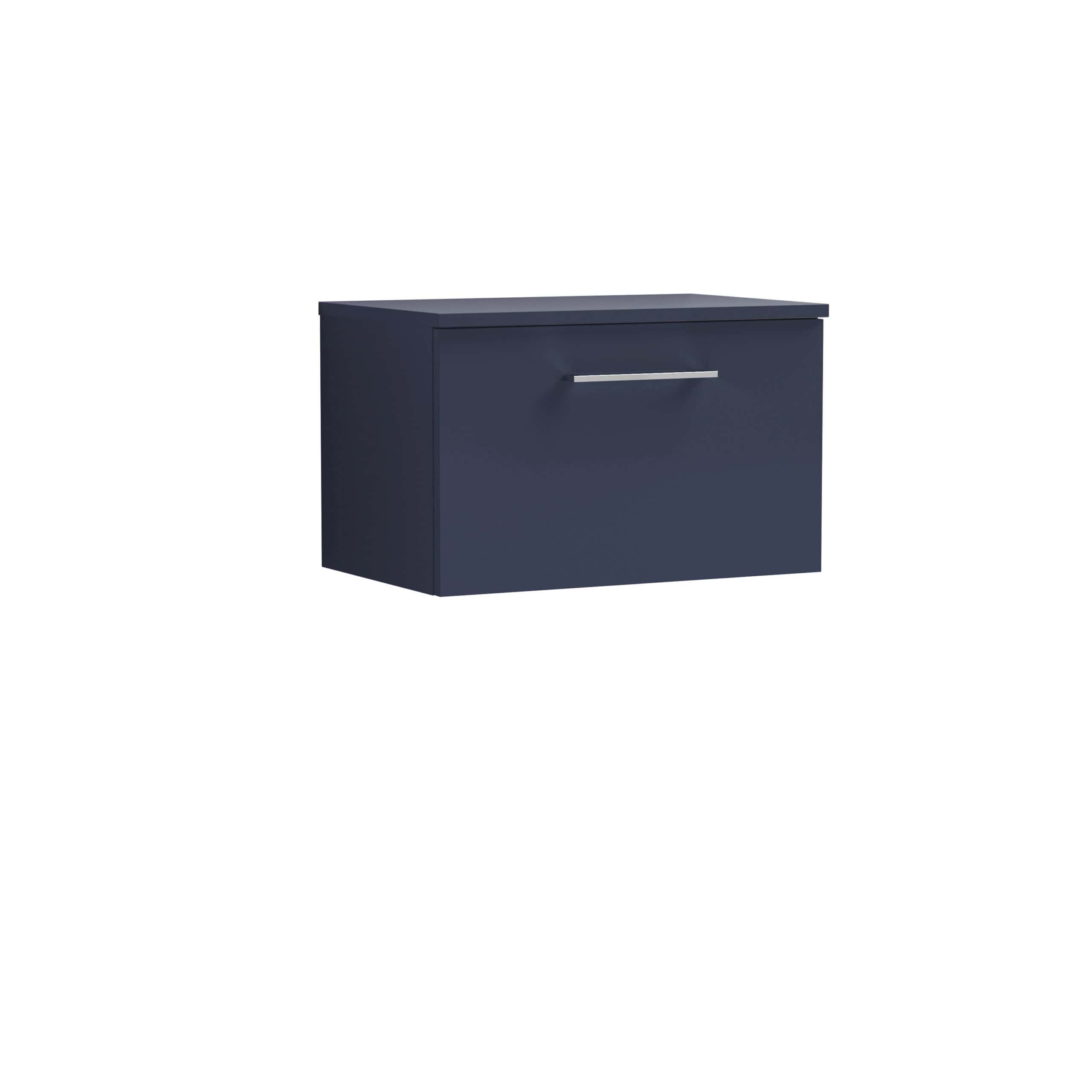Slim navy blue bathroom cabinet with sleek silver handle, ideal for modern bathroom storage solutions. Perfect for organising toiletries and keeping your bathroom tidy.