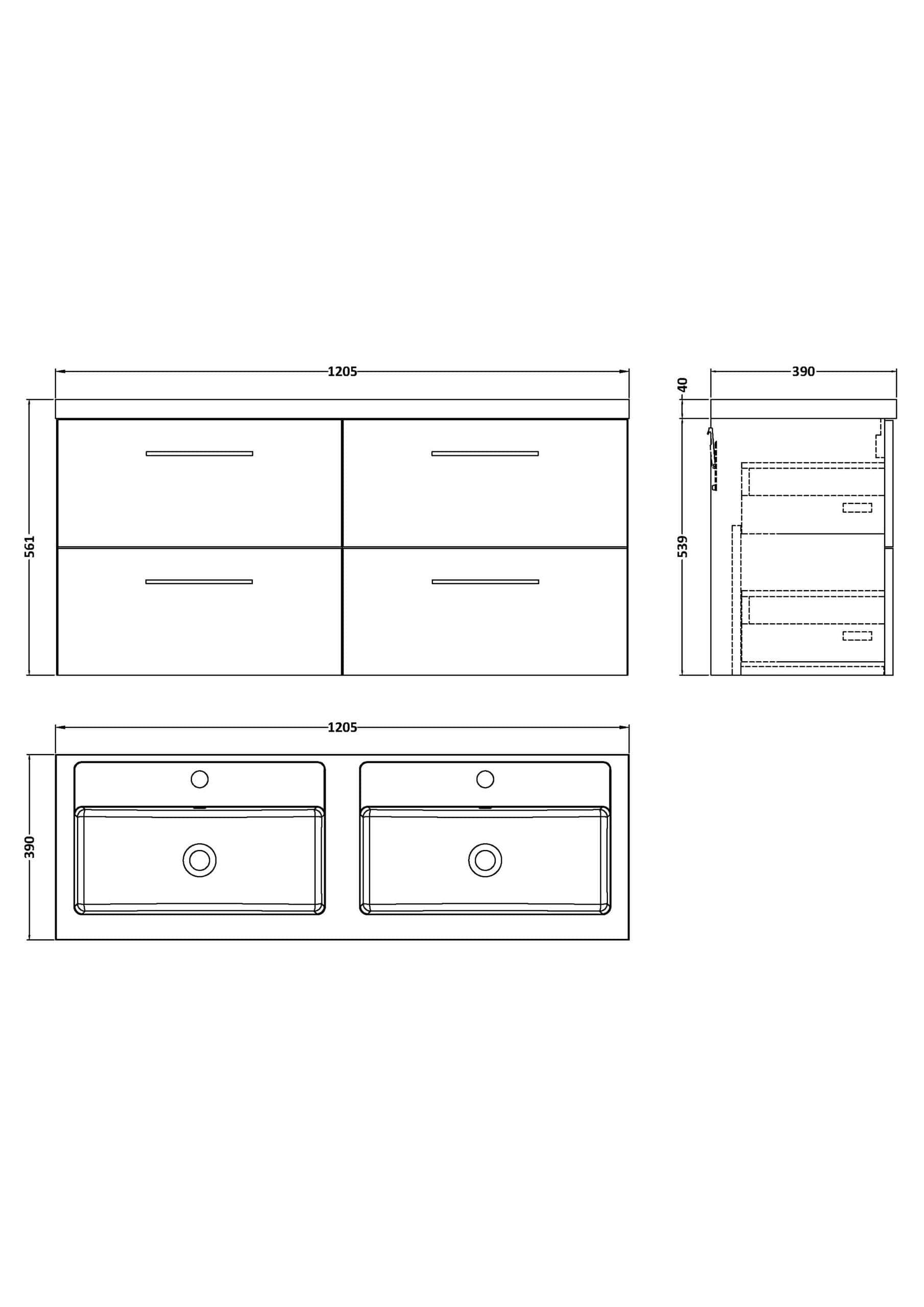 Modern double bathroom vanity unit with twin basins, sleek drawer storage, and elegant handles – ideal for contemporary Bubly bathrooms.