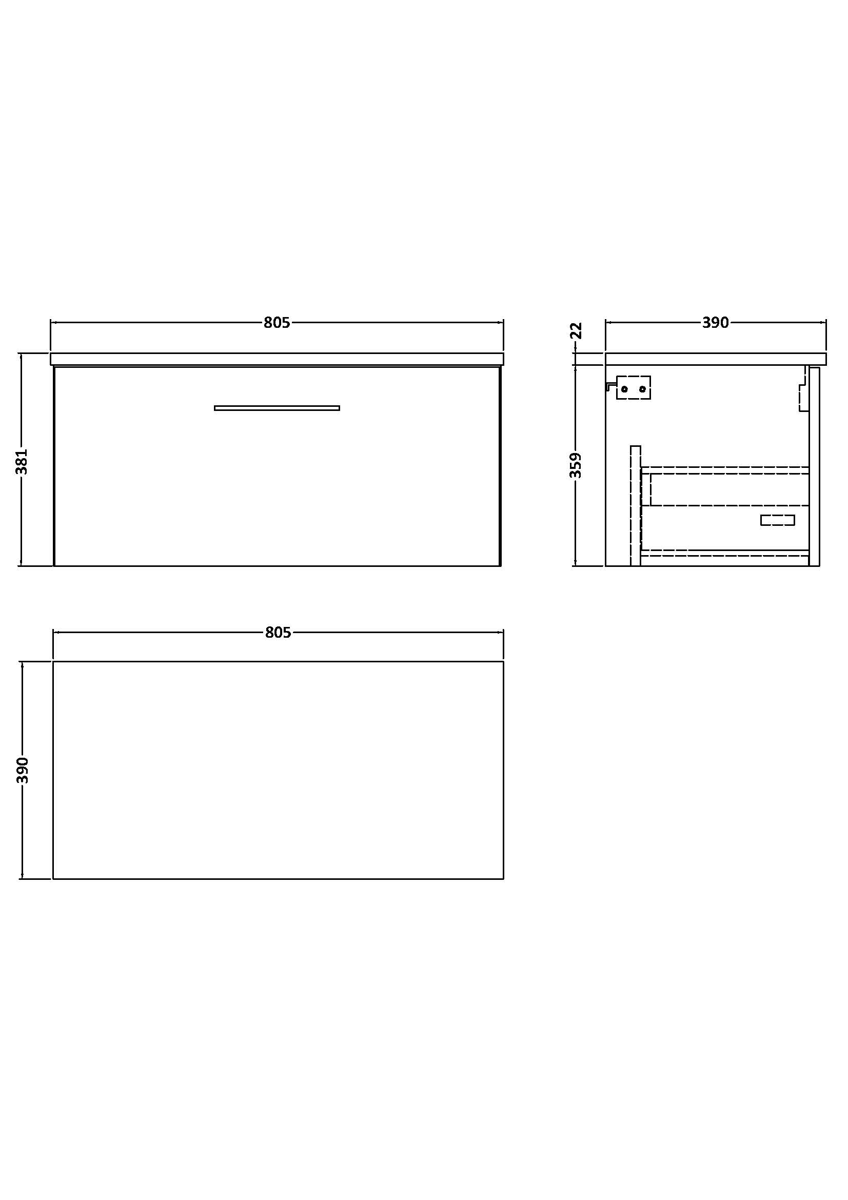 High-quality bathroom vanity unit with sleek drawer design, modern style, and durable construction, perfect for contemporary bathrooms. Dimensions: 805mm wide, 381mm high, with ample storage space.