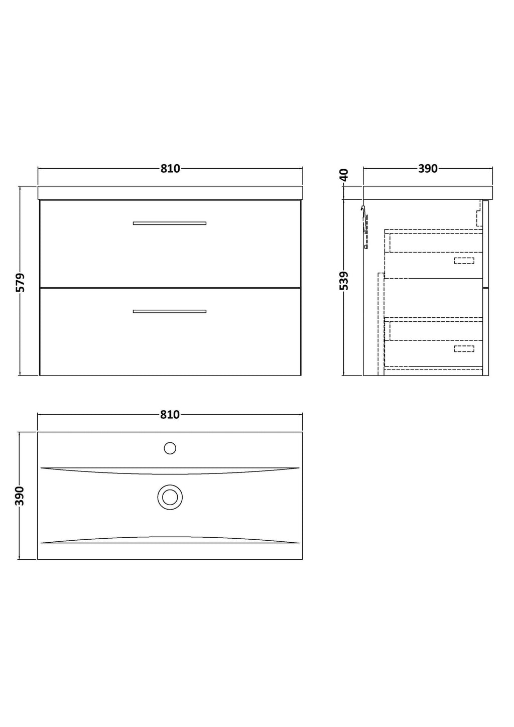 Elegant modern bathroom vanity with two large drawers and sleek handles, perfect for contemporary bathroom decor and efficient storage solutions.