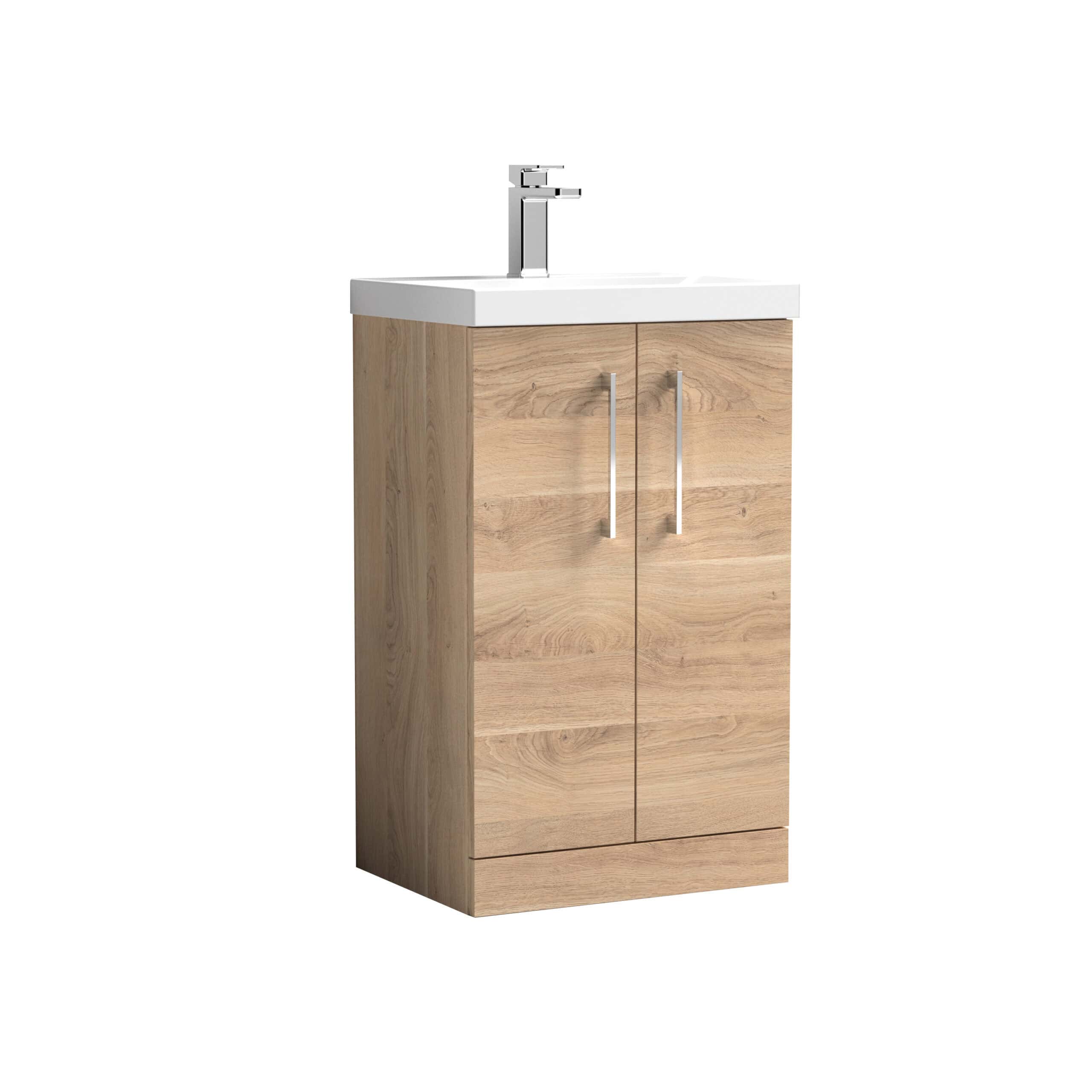 Modern wooden bathroom vanity with integrated sink and chrome faucet, perfect for contemporary bathroom designs, providing stylish storage and functional elegance.