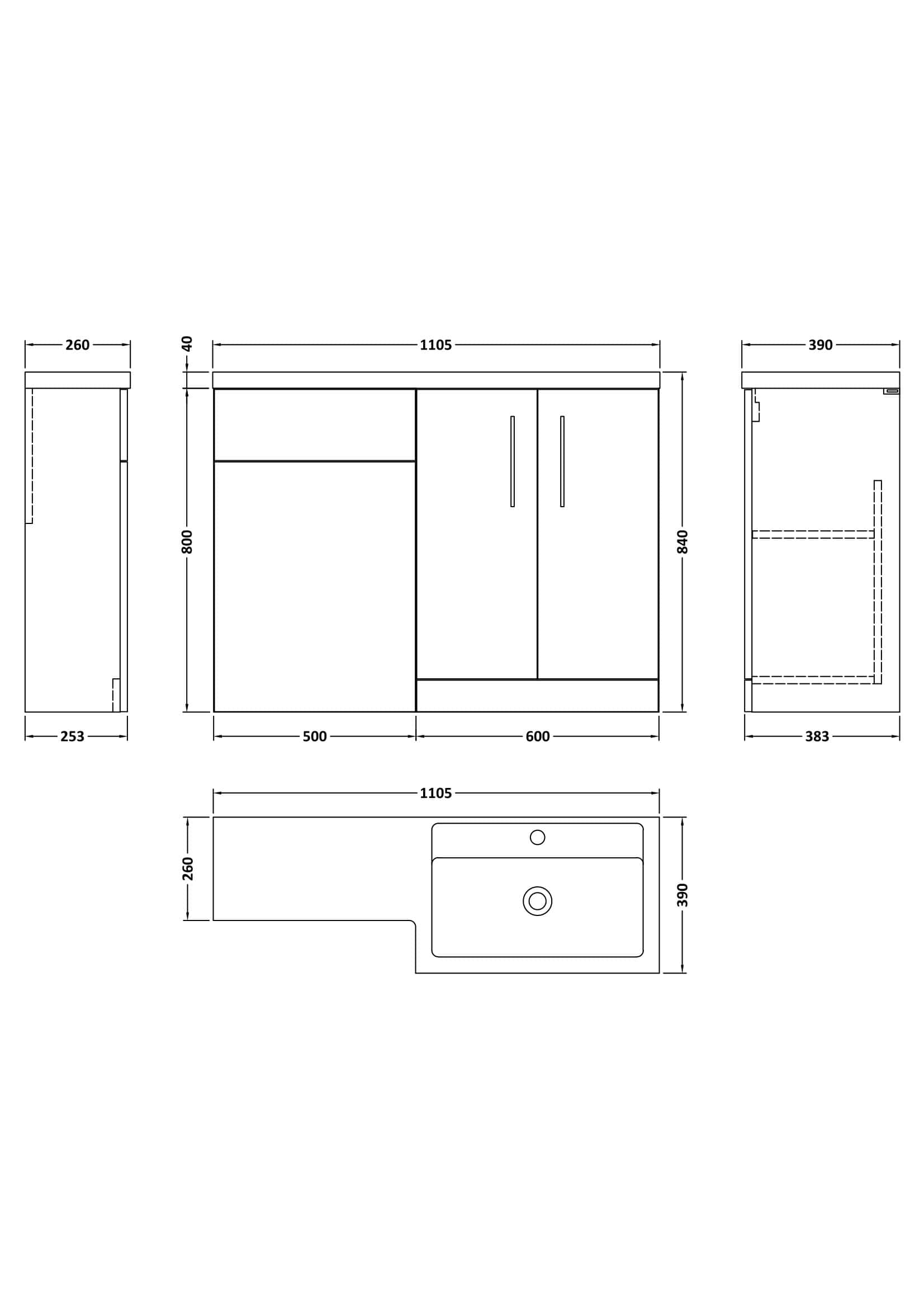 Elegant bathroom vanity cabinet floor plan with detailed measurements and storage options for modern Bubly Bathrooms. Perfect for customised bathroom design projects.