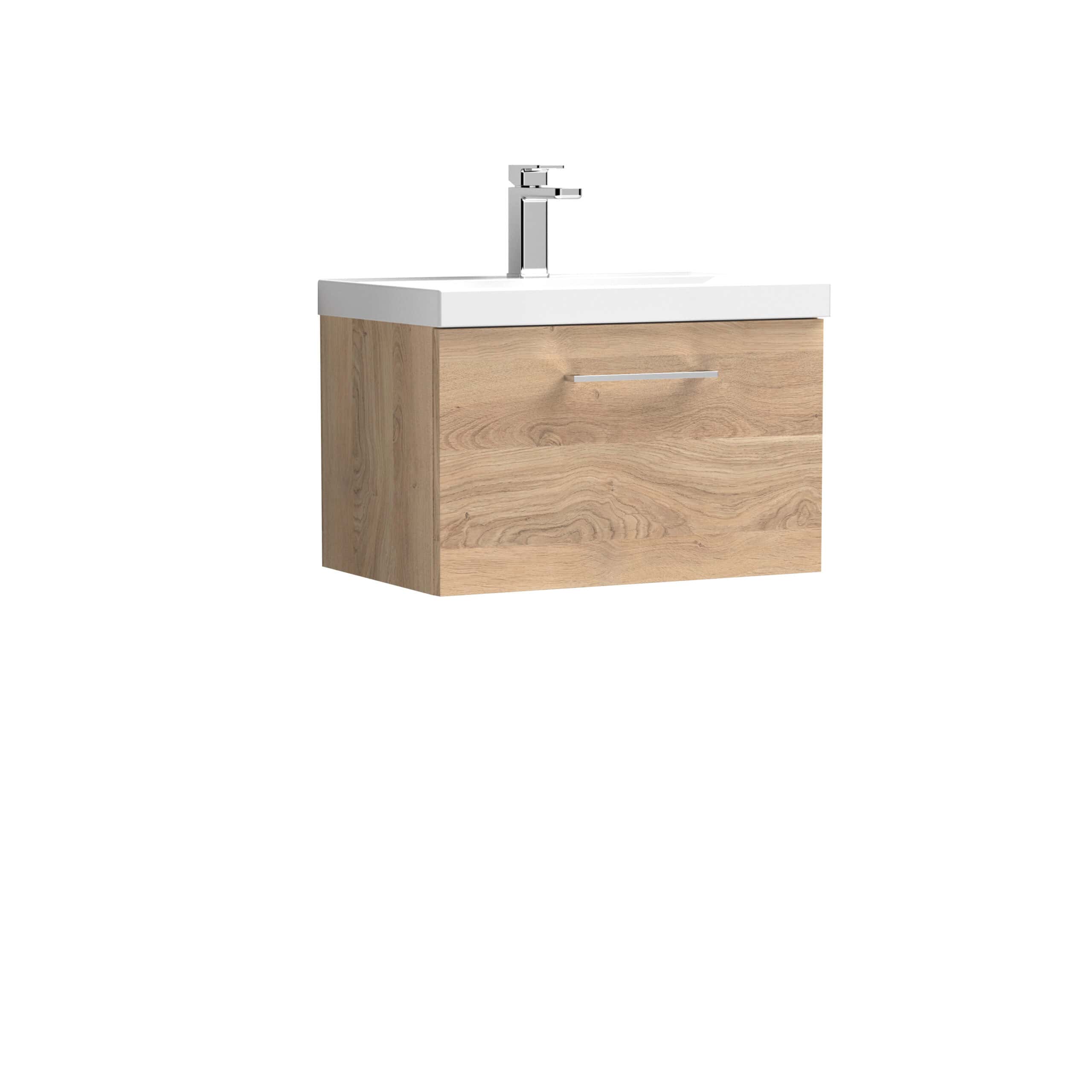 Sleek wooden bathroom vanity with integrated sink and modern chrome faucet, perfect for contemporary bathroom design. Durable, stylish, and space-efficient.