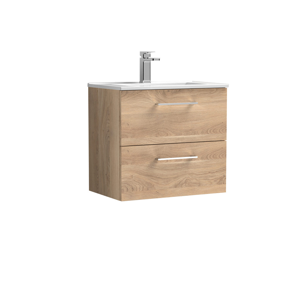 Modern wooden bathroom vanity unit with integrated sink and chrome faucet, ideal for contemporary bathroom designs, providing stylish storage solution.