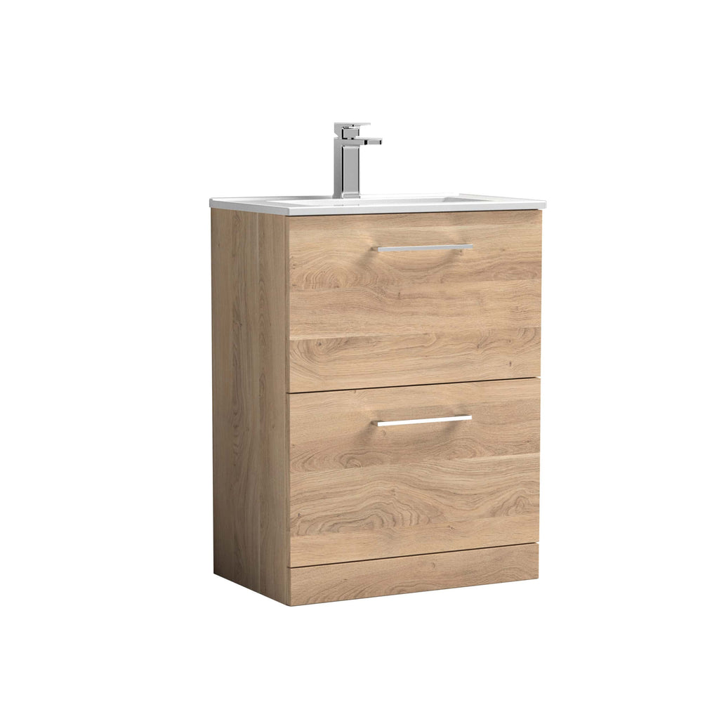 Modern wooden bathroom vanity with integrated sink and chrome faucet, ideal for stylish bathroom renovations. Featuring clean lines and storage drawers for organisation.