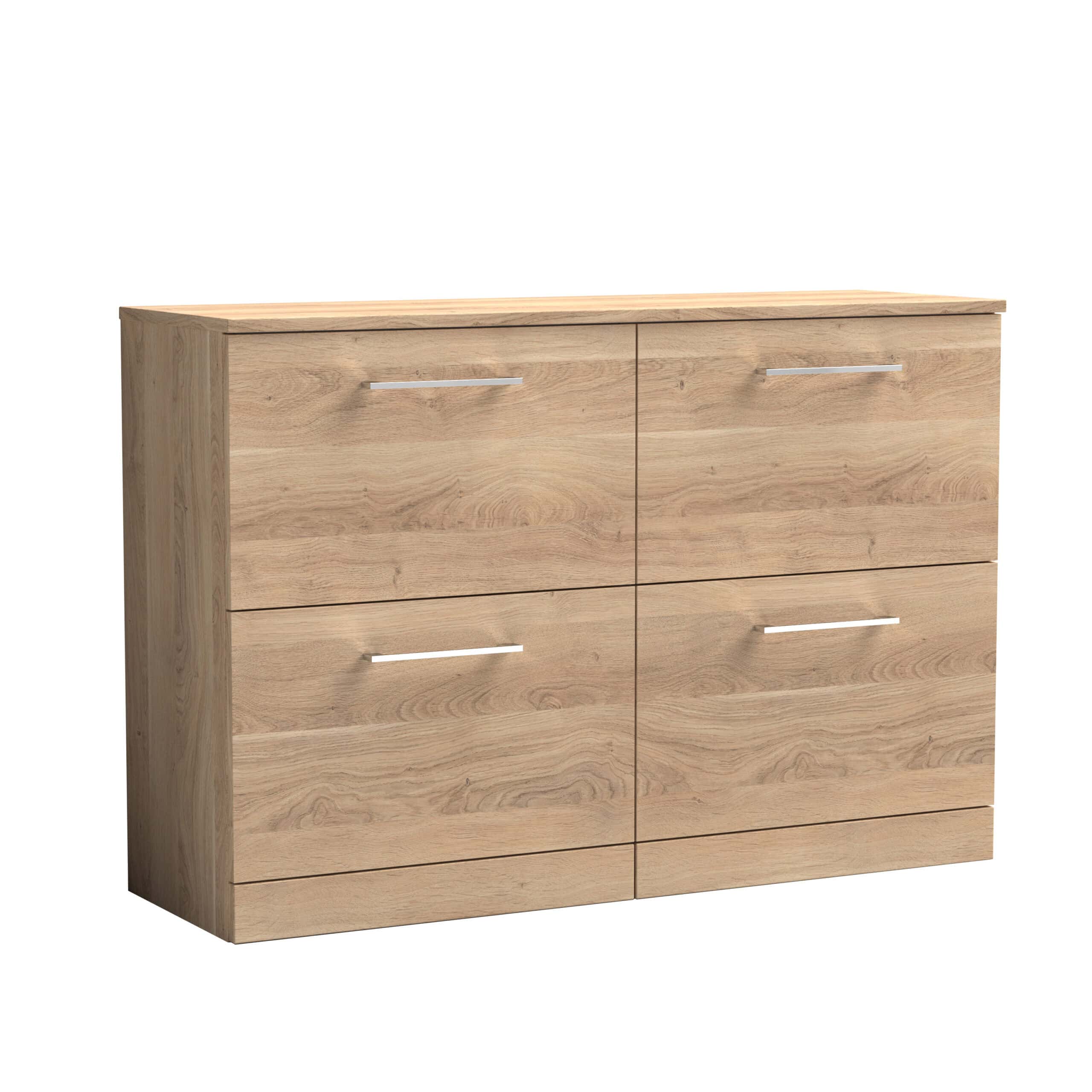 Sleek natural wood bathroom cabinet with six drawers and modern silver handles, perfect for storage and organisation in contemporary bathroom spaces.