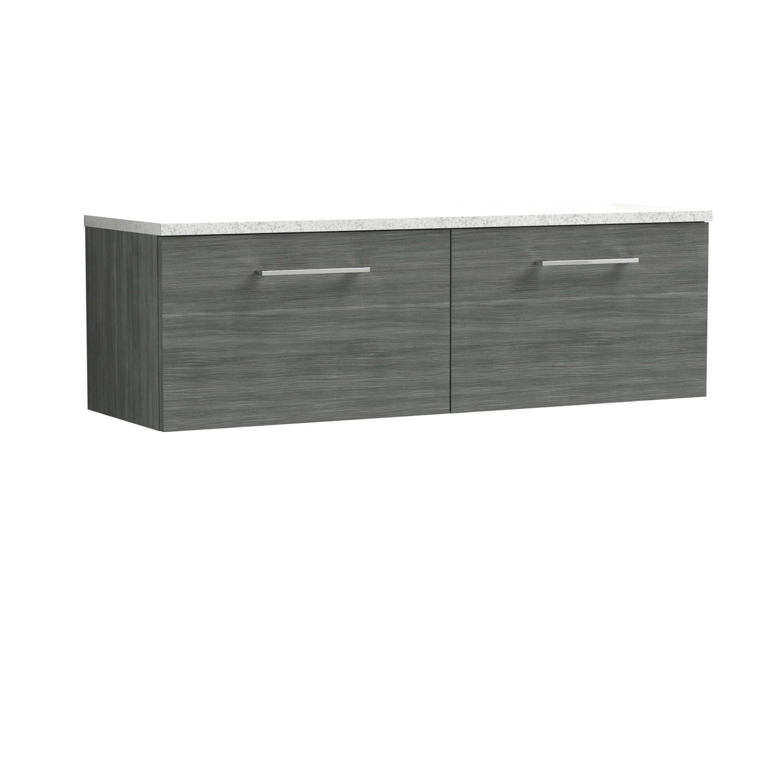 Modern grey bathroom vanity with sleek handles and stone countertop, perfect for contemporary bathroom designs. Durable, stylish storage solution for bathroom essentials.