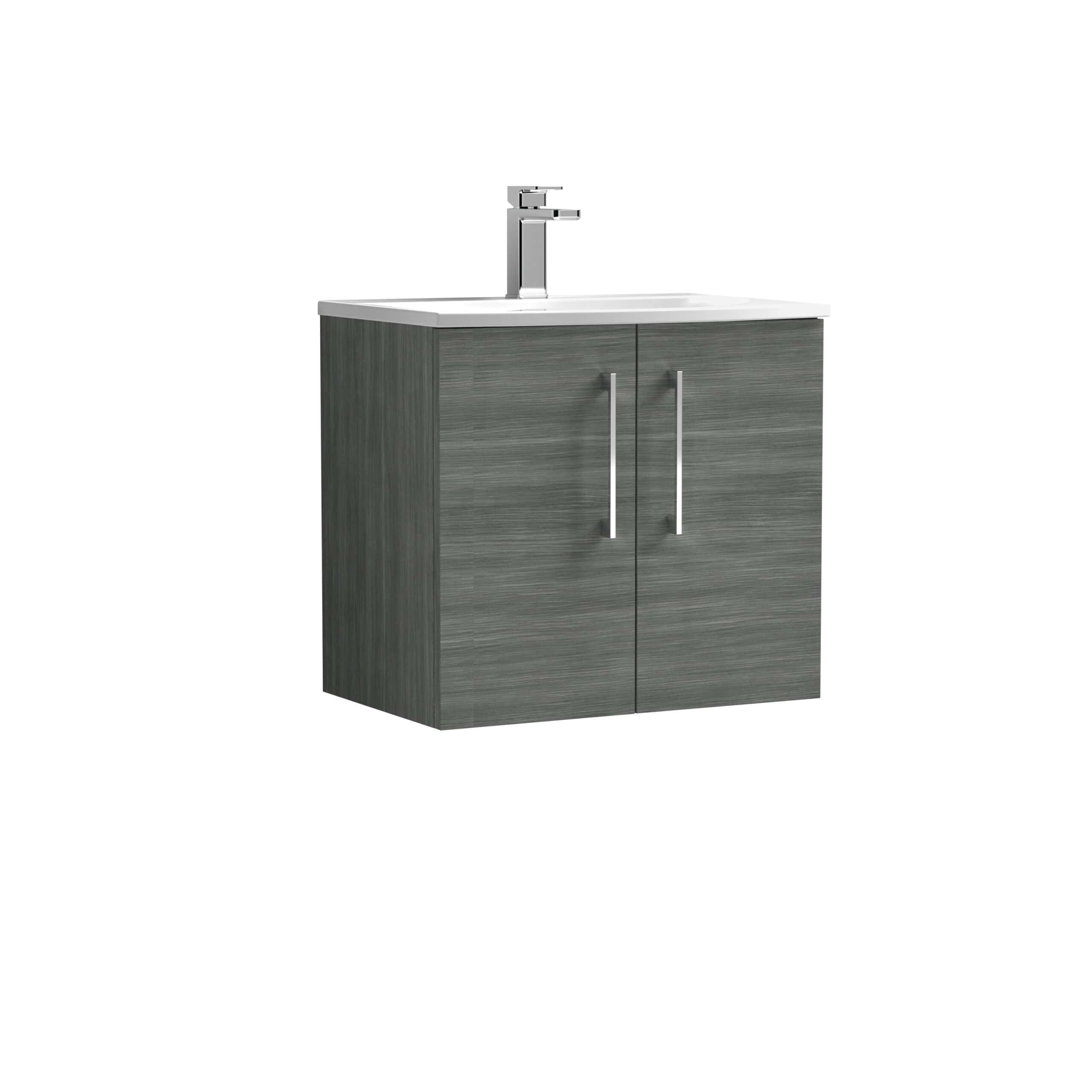 Modern grey bathroom vanity with a sleek ceramic top and chrome faucet, ideal for contemporary bathroom designs. Durable storage cabinets for toiletries and essentials. Perfect for stylish and functional bathrooms.