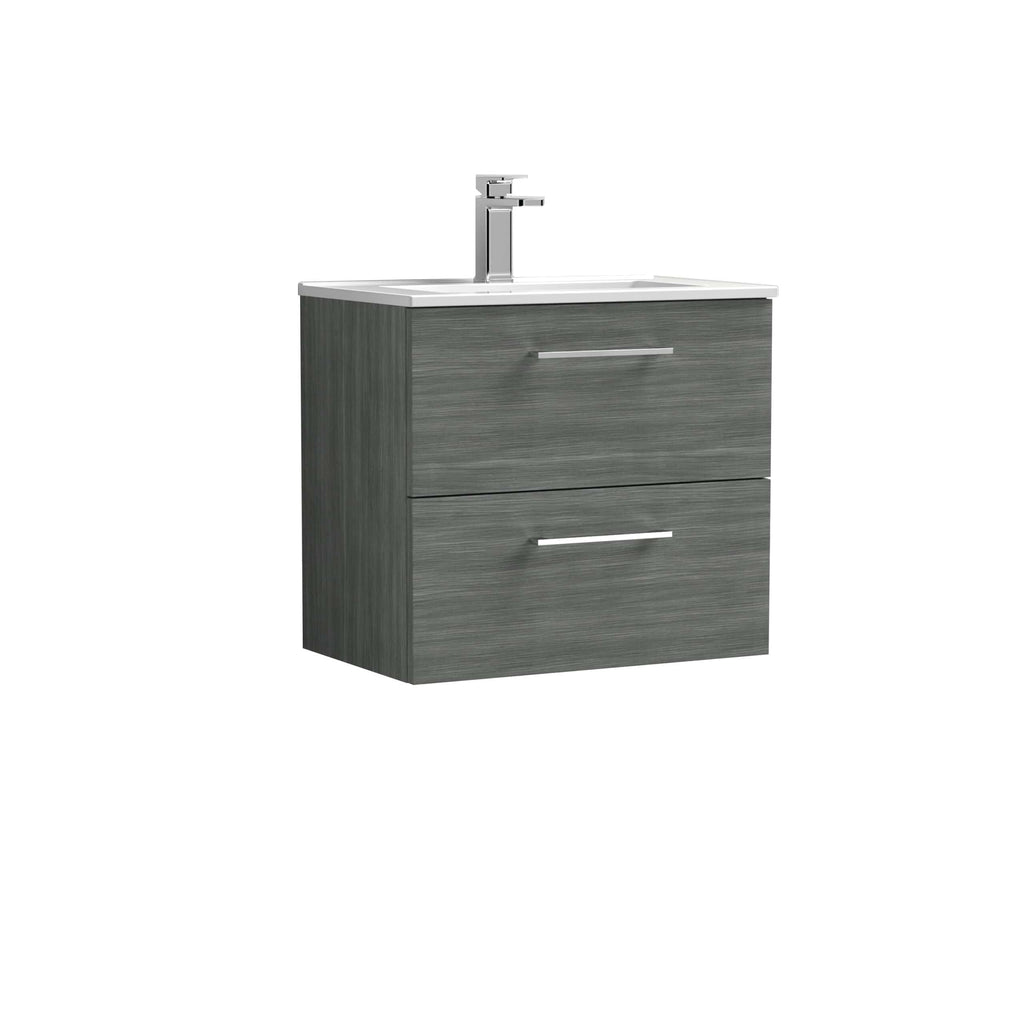 Modern grey bathroom vanity unit with integrated sink and chrome handles, ideal for contemporary bathroom upgrades.
