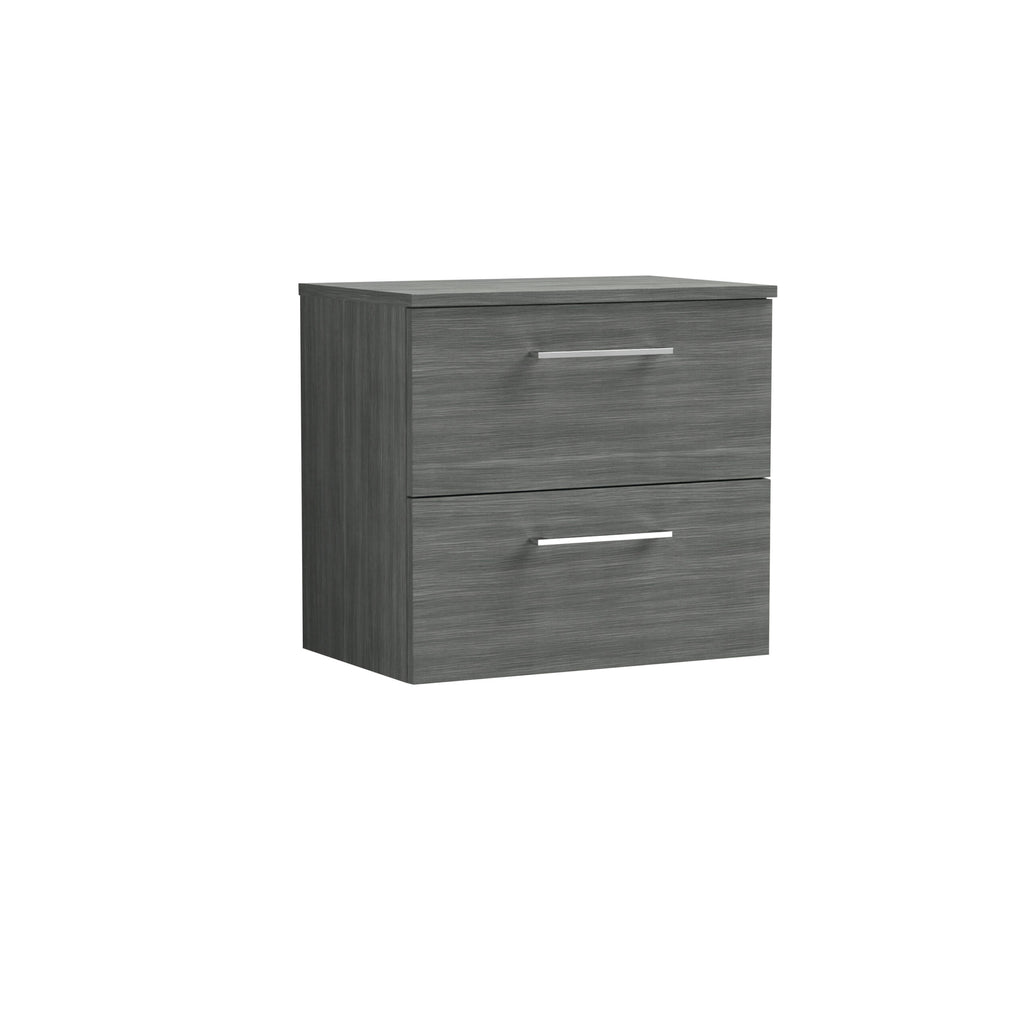 Sleek grey bathroom vanity unit with two drawers, modern design, brushed metal handles, ideal for contemporary bathrooms for stylish storage solutions.