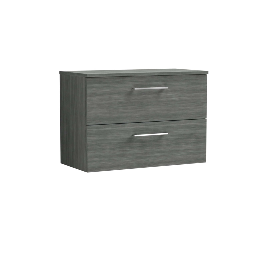 Sleek grey bathroom cabinet with two drawers, modern design, ideal for storage in contemporary bathrooms. Perfect for organising toiletries and accessories efficiently.