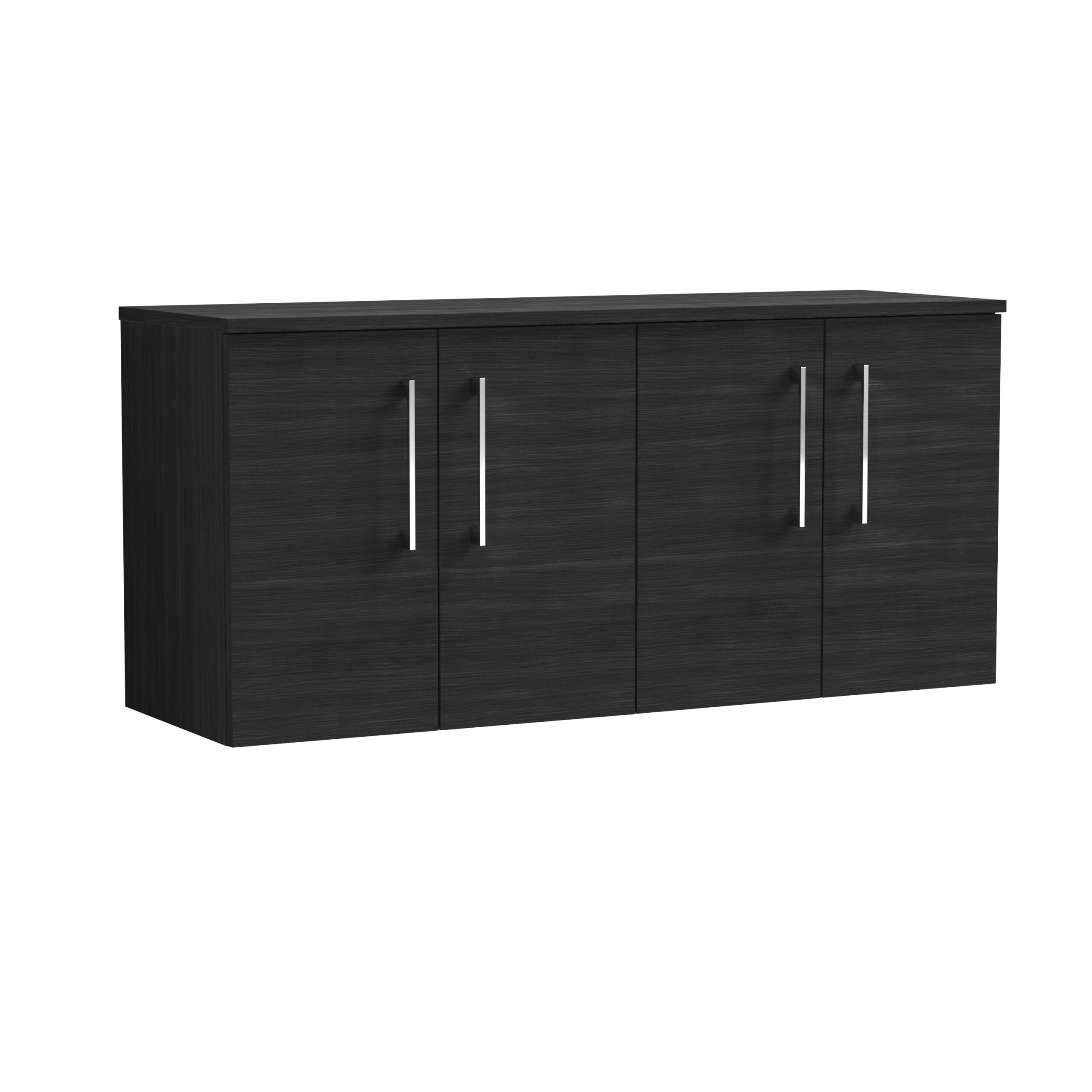 Sleek black bathroom storage cabinet with modern silver handles, ideal for bathroom organisation and space-saving solutions.