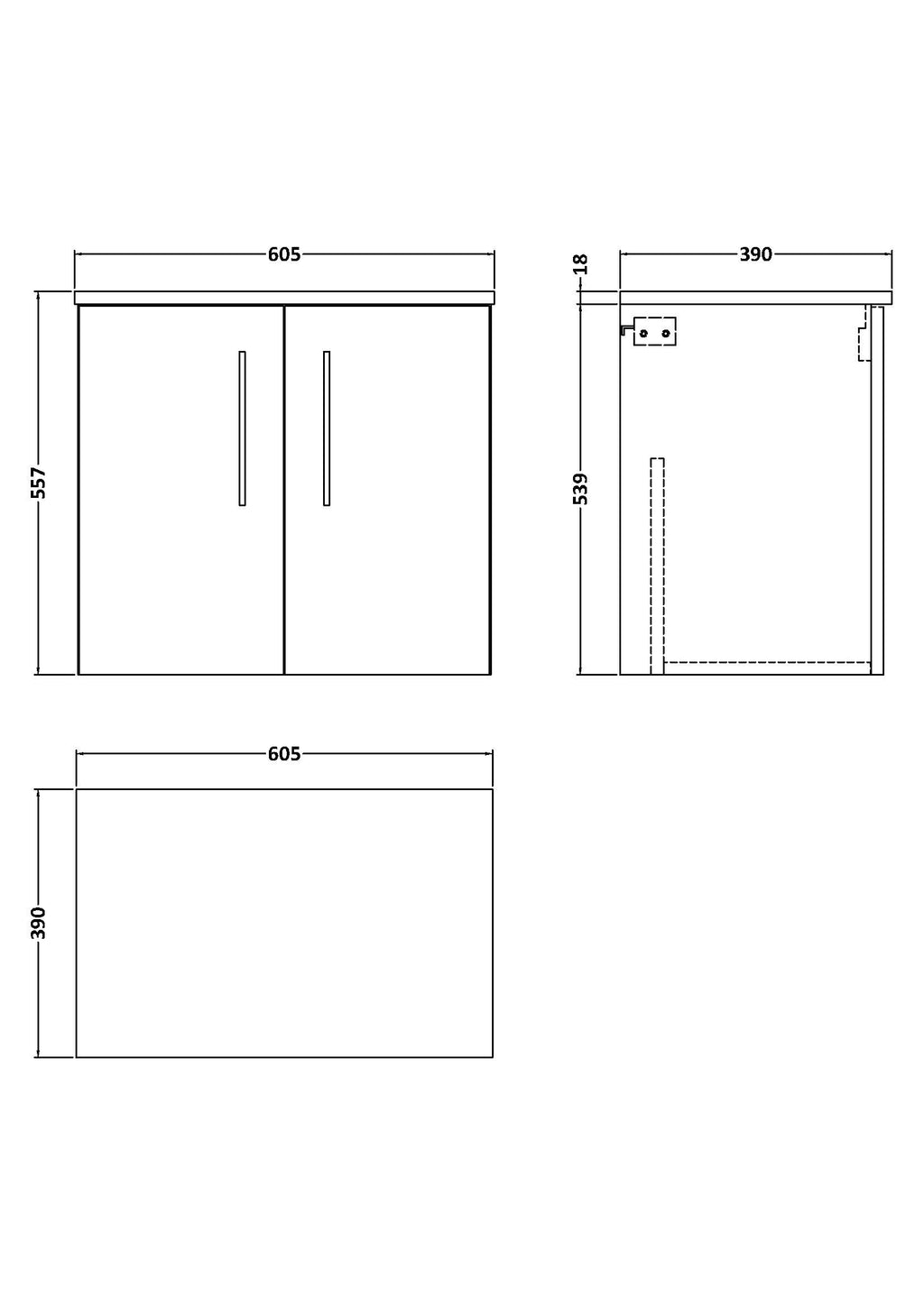 Modern bathroom vanity unit with double doors and sleek handles, ideal for contemporary ensuite or family bathrooms, combining style and storage.