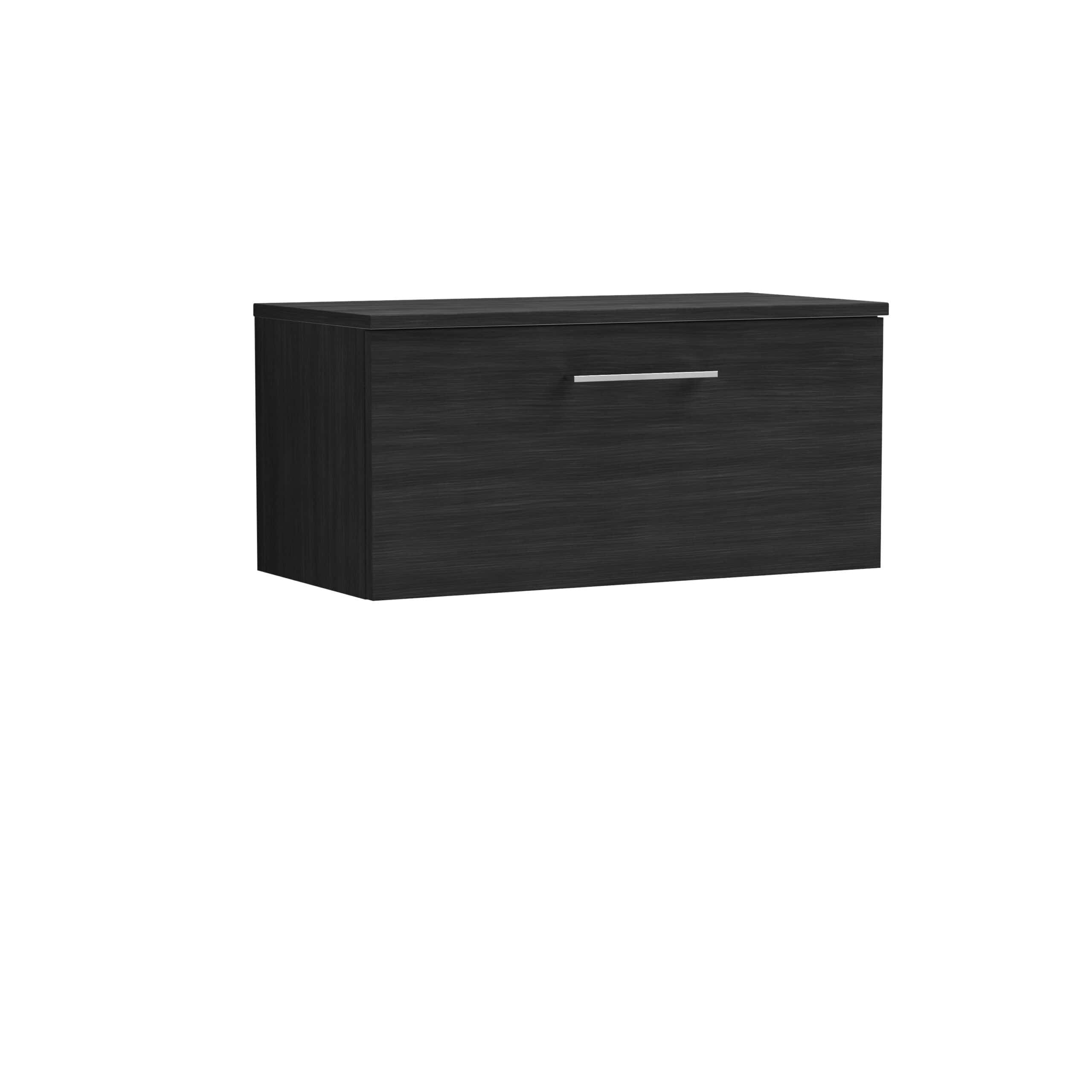 Dark wood bathroom storage cabinet with sleek handle, modern design, ideal for organisation and style in contemporary bathrooms.