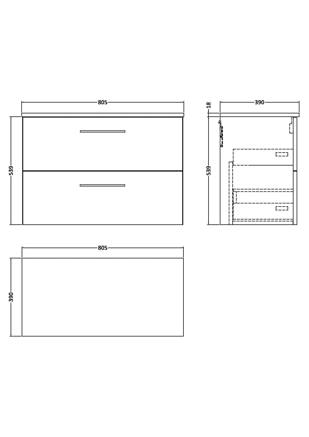 3. Modern bathroom vanity unit with two spacious drawers, ideal for organisation and storage in contemporary bathrooms.
