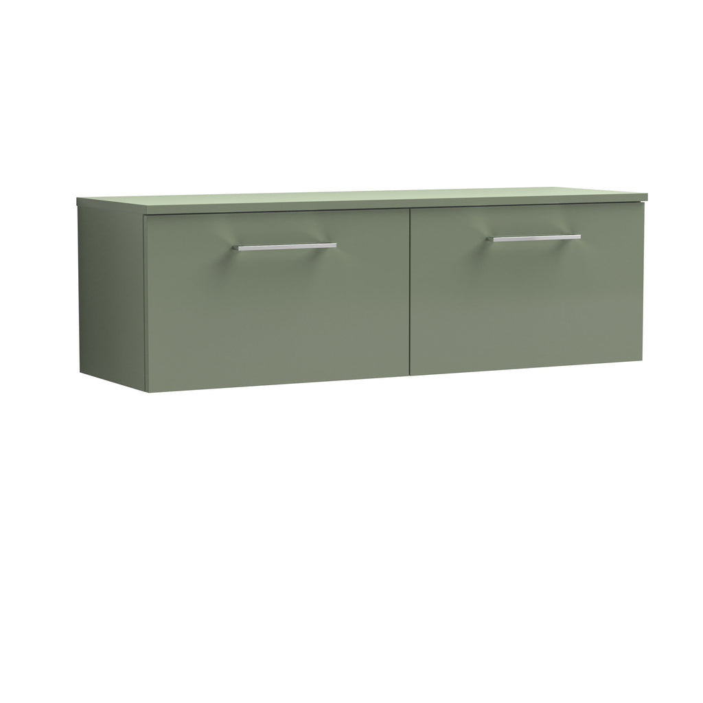 Sage green bathroom cabinet with sleek silver handles, modern storage solution for contemporary bathrooms. Durable, stylish, and functional bathroom furniture by Bubly Bathrooms.