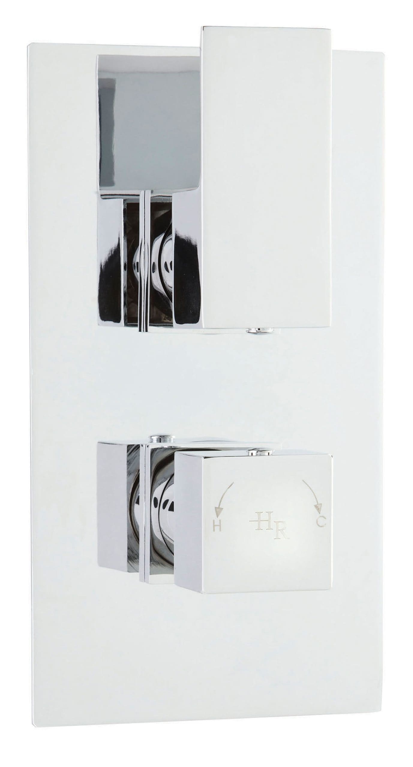 Dual thermostatic shower valve with chrome finish for modern bathroom bathrooms with temperature control.