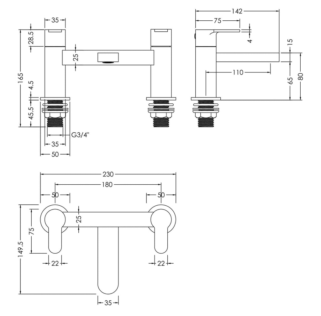 High-quality bathroom tap with detailed technical diagram, designed for modern bathroom installations. Features measurements and specifications for easy integration into custom bathroom designs.