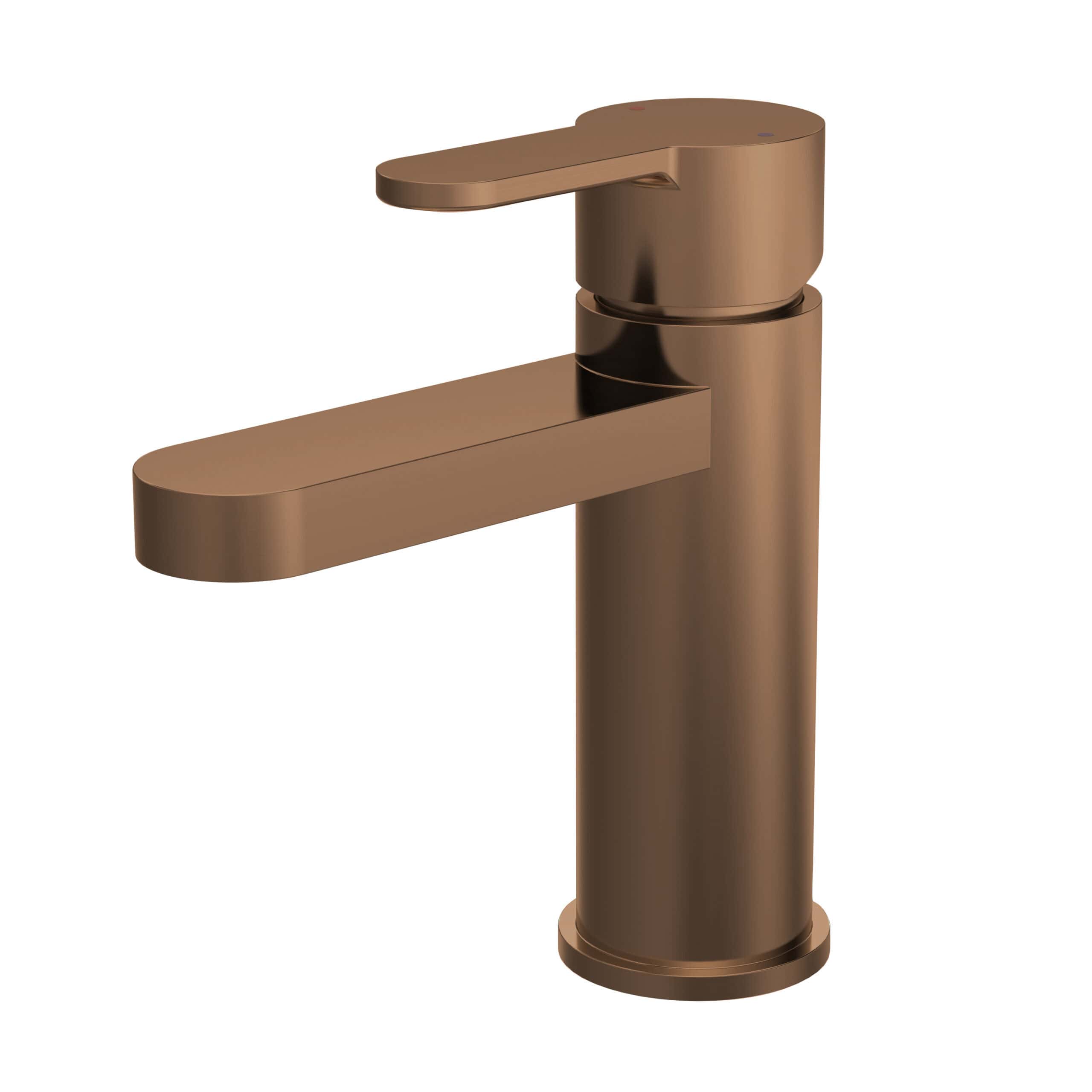 Brass bathroom faucet with a sleek, modern design, perfect for contemporary bathrooms, featuring a single lever for easy temperature and flow control.