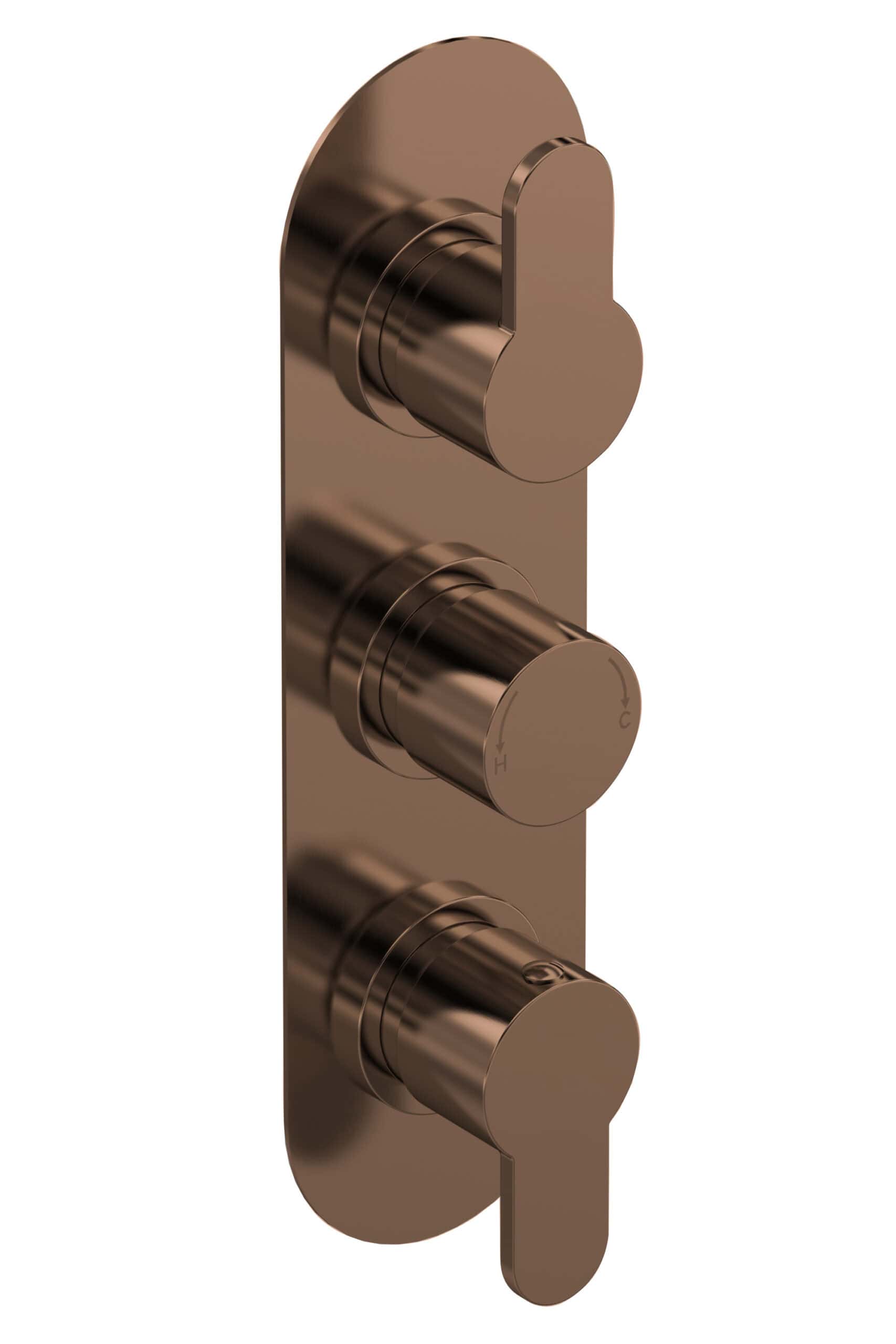 Elegant rose gold thermostatic shower control valve for modern bathroom installations, providing precise temperature regulation and stylish design.