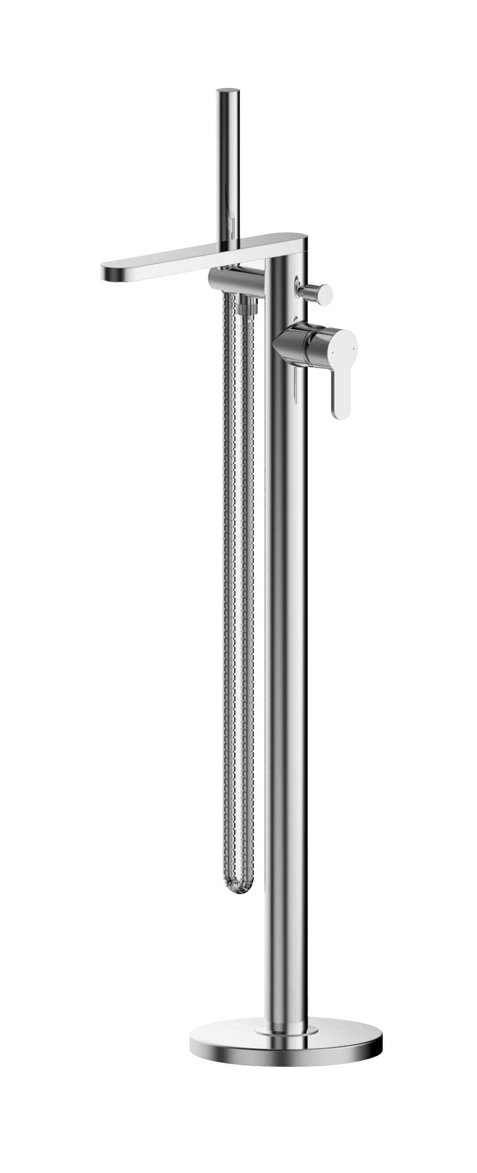 High-quality chrome freestanding bathtub filler with handheld shower and modern lever handle, ideal for luxurious bathroom bahtub installations.