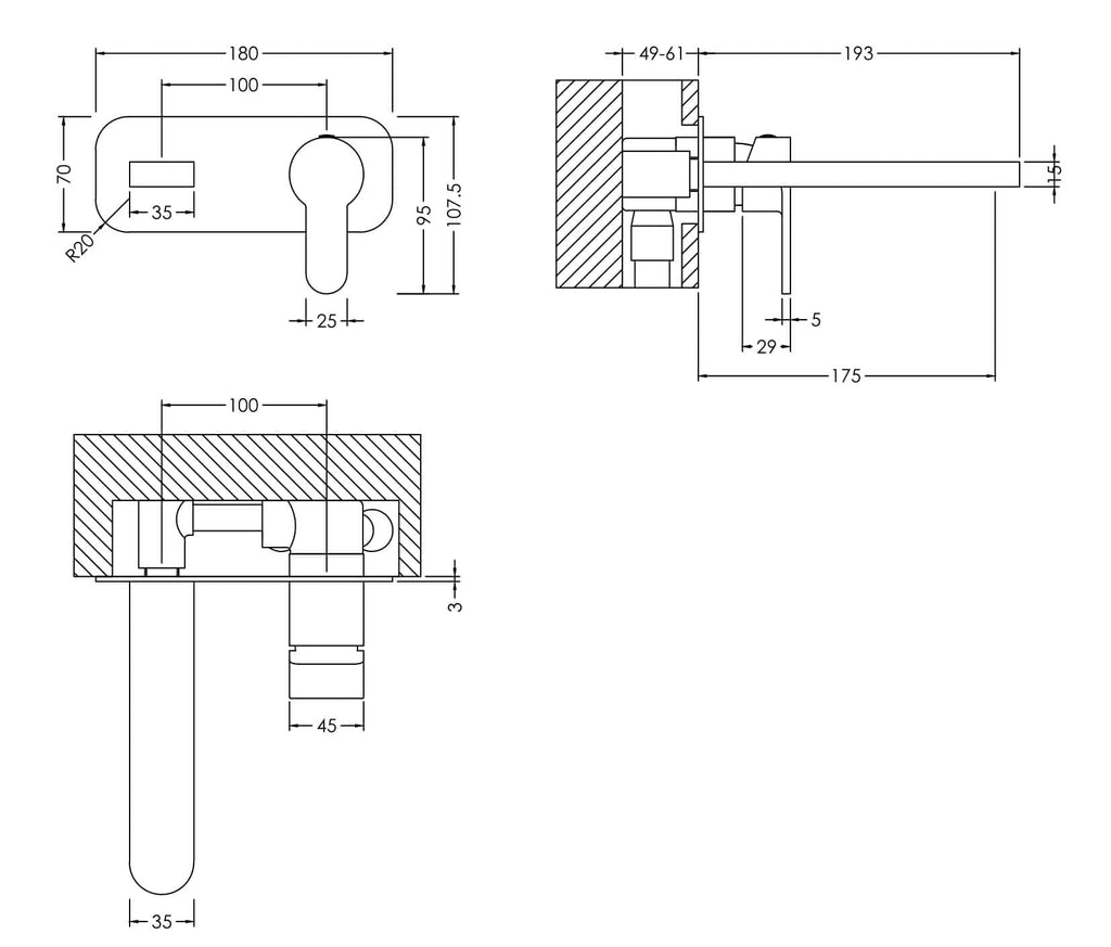 High-quality technical bathroom fixture drawing with precise measurements and installation details. Ideal for bathroom renovation projects and plumbing designs.