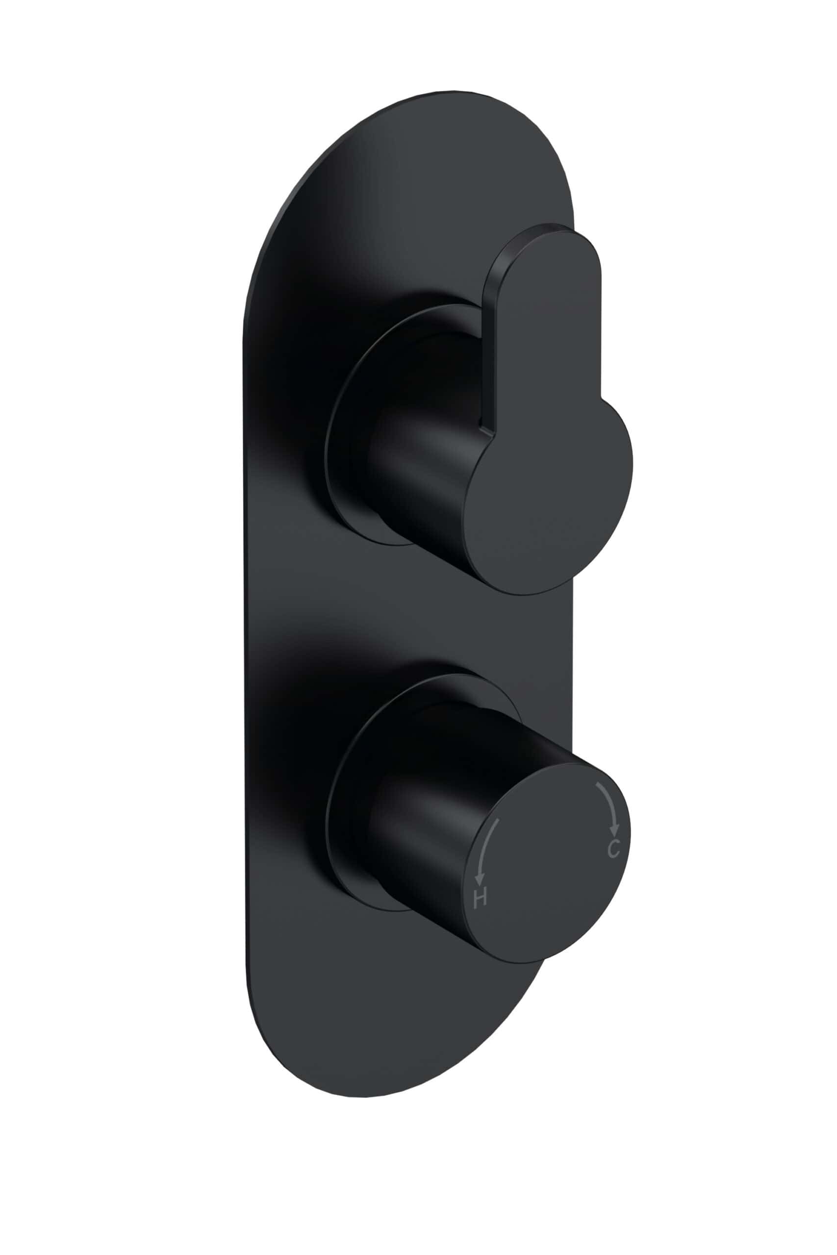 Sleek black thermostatic shower valve control for modern bathroom bathrooms, ideal for precise water temperature regulation and easy operation. Perfect for contemporary Bubly Bathrooms designs.