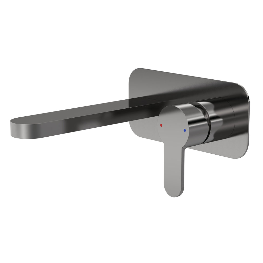 Sleek modern stainless steel bathroom tap with single lever control and temperature indicators, ideal for contemporary bathroom designs, ensuring durability and style.