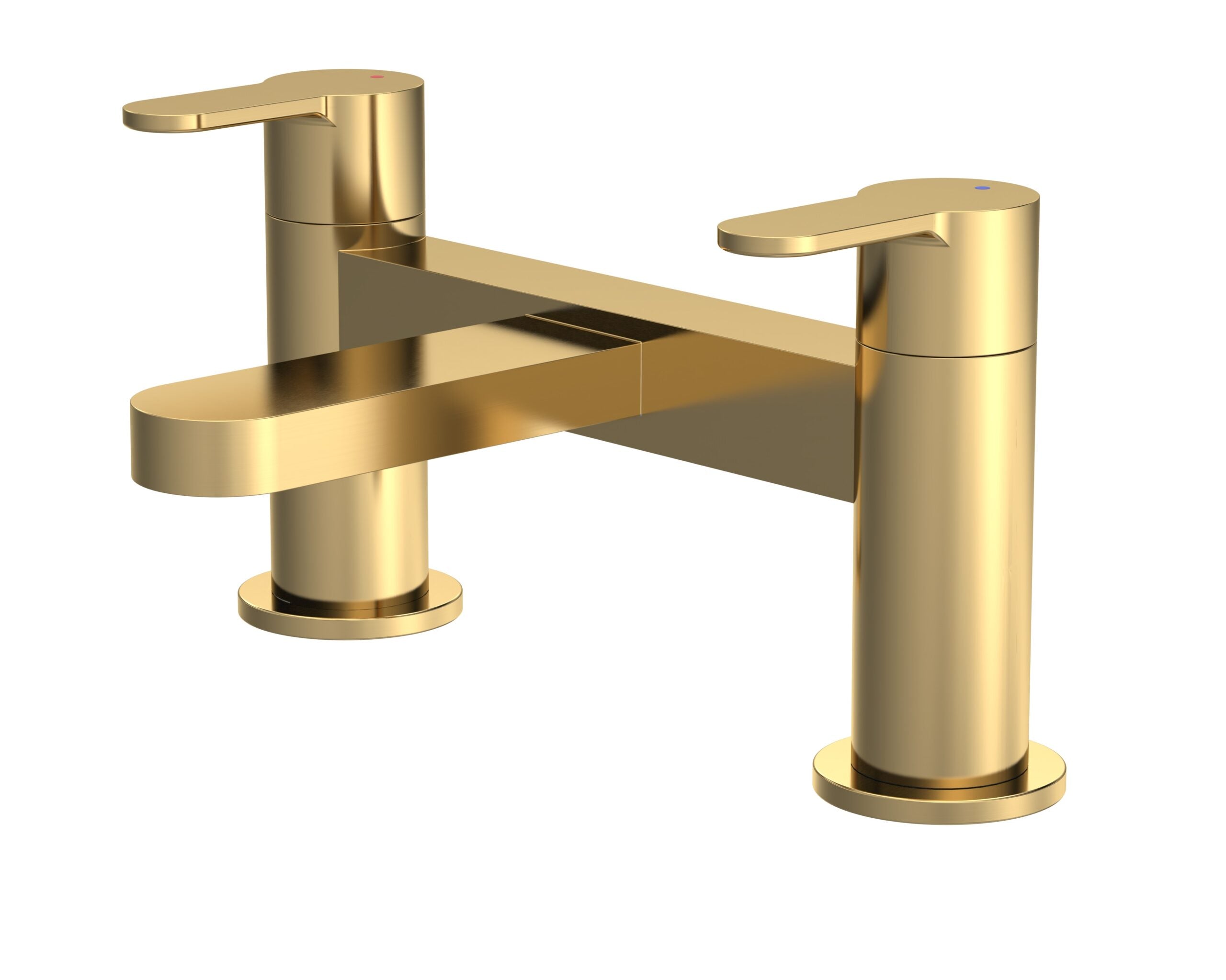Brass bathroom mixer tap, modern dual-handle design, stylish faucet for contemporary bathrooms, high-quality bath and kitchen fixture, Bubly Bathrooms UK.