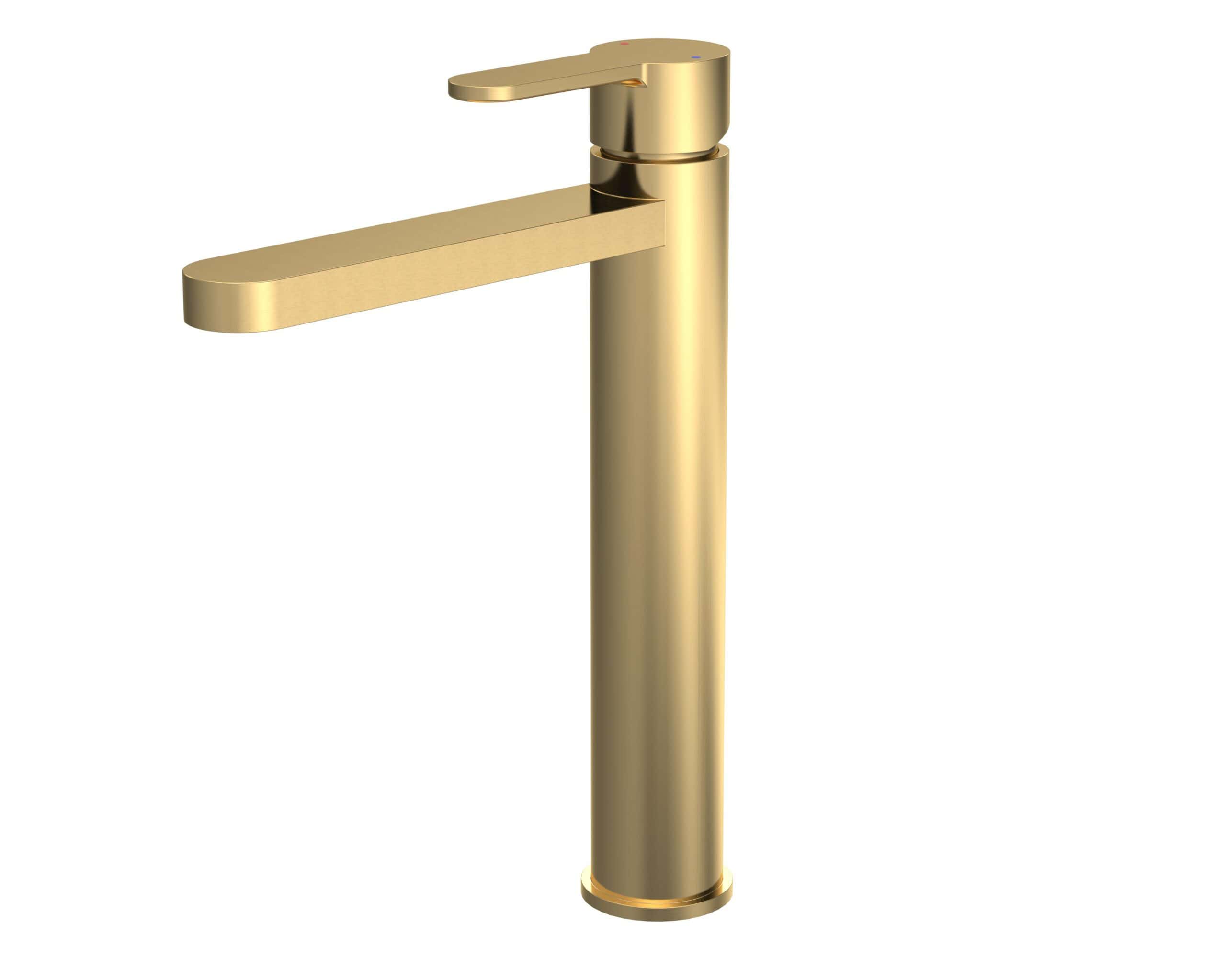 Brass bathroom sink faucet with modern minimalist design, ideal for contemporary bathroom upgrades and stylish tap installations.