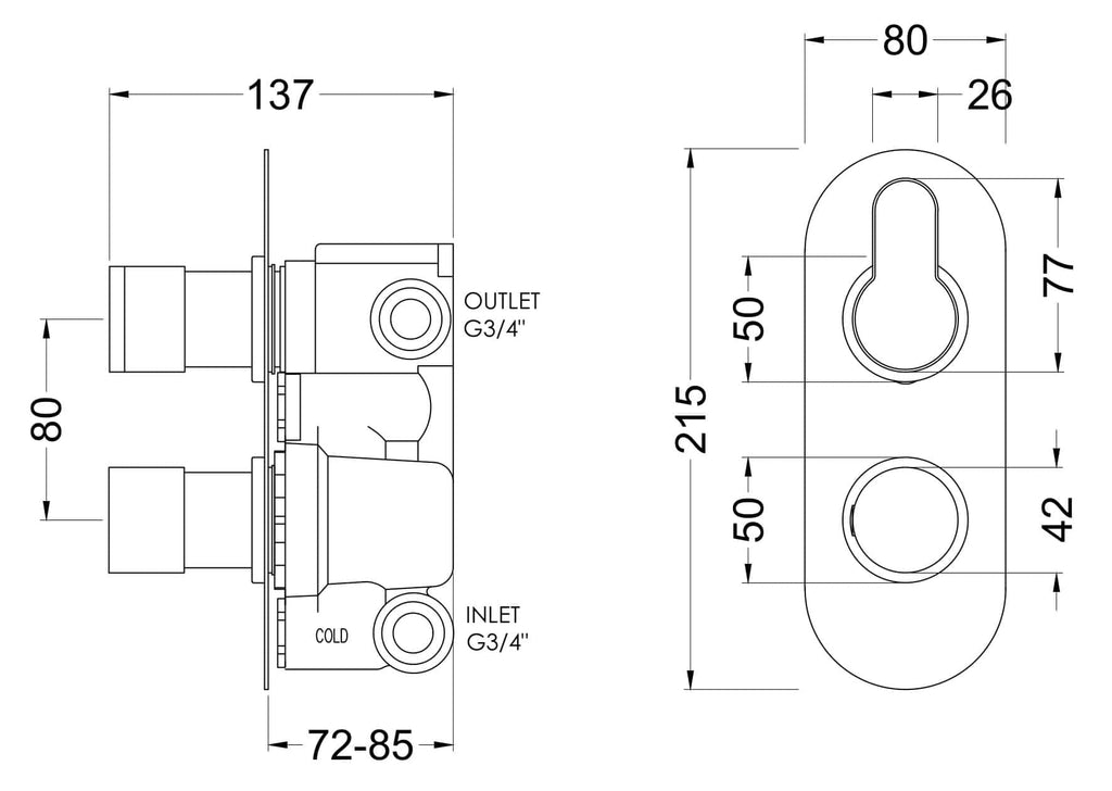 Precision technical drawing of Bubly bathrooms plumbing component with detailed dimensions for bathroom fittings installation.