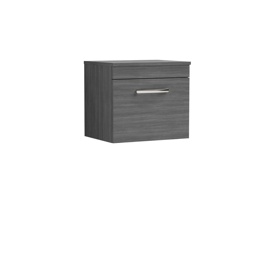 Sleek grey bathroom cabinet with a modern silver handle, perfect for stylish bathroom storage solutions. Crafted from durable materials, it offers a contemporary look for any bathroom decor.