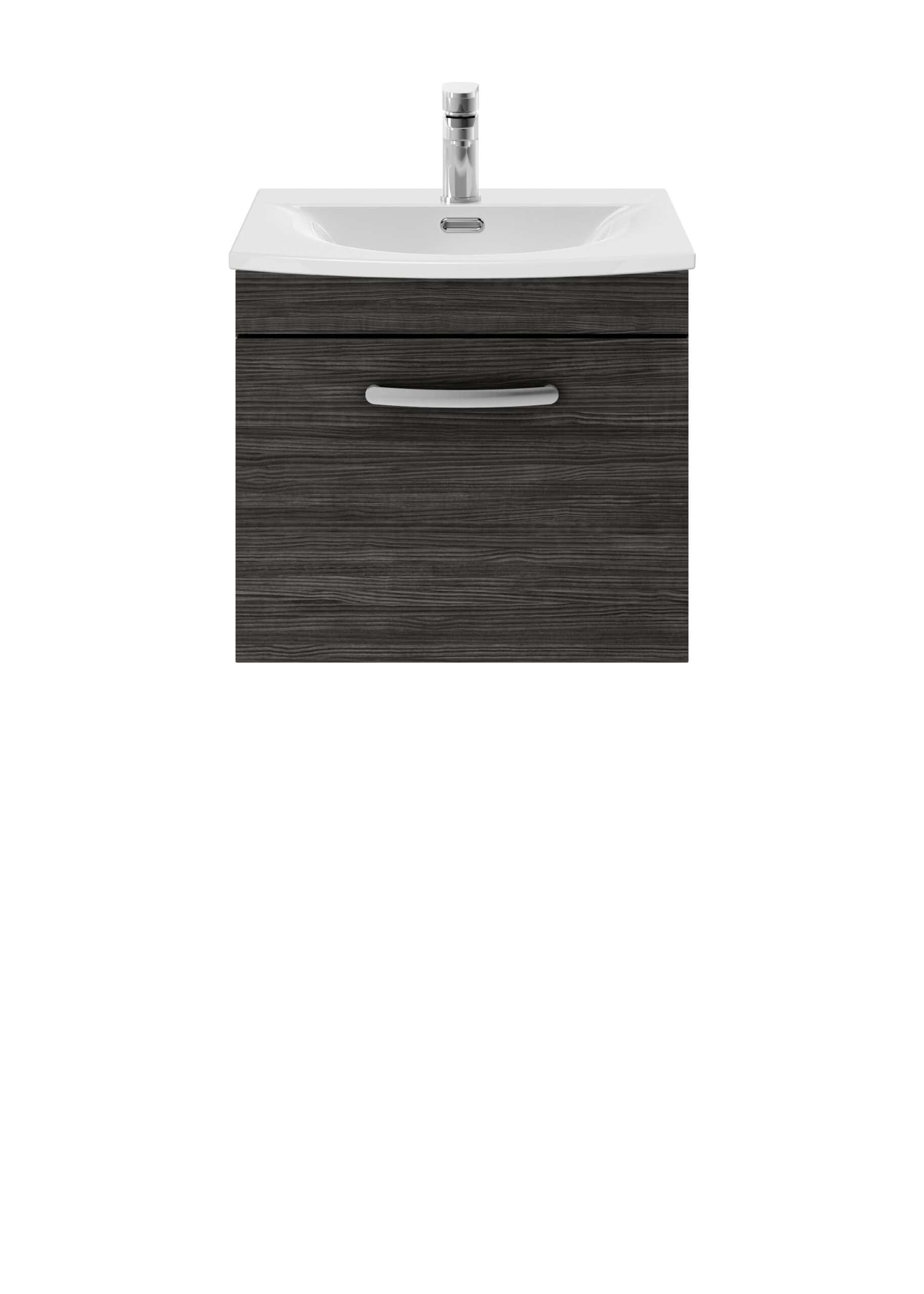 Wooden bathroom vanity with white ceramic sink and chrome faucet, ideal for modern bathrooms, featuring storage drawer, durable finish, and sleek design, from Bubly Bathrooms UK.