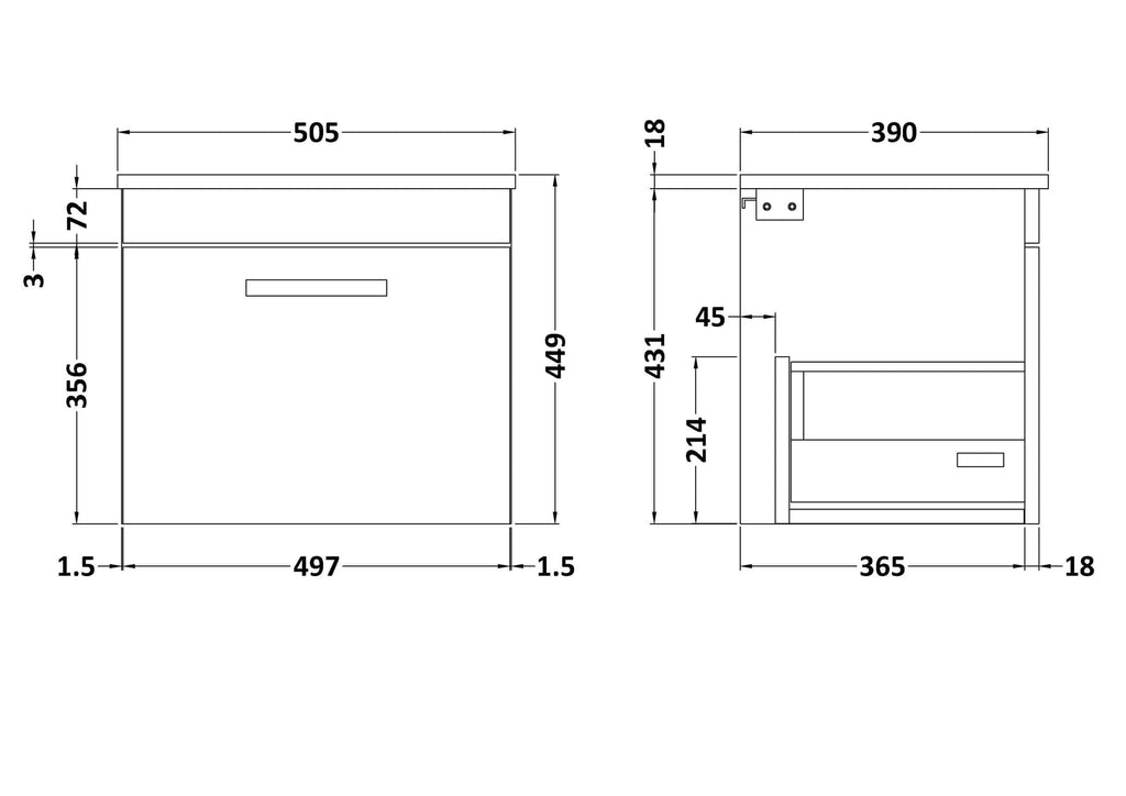 Elegant bathroom vanity unit detailed technical drawing with precise measurements, ideal for bathroom renovation projects, showcasing durable materials, modern design, and efficient storage solutions for contemporary bathrooms.