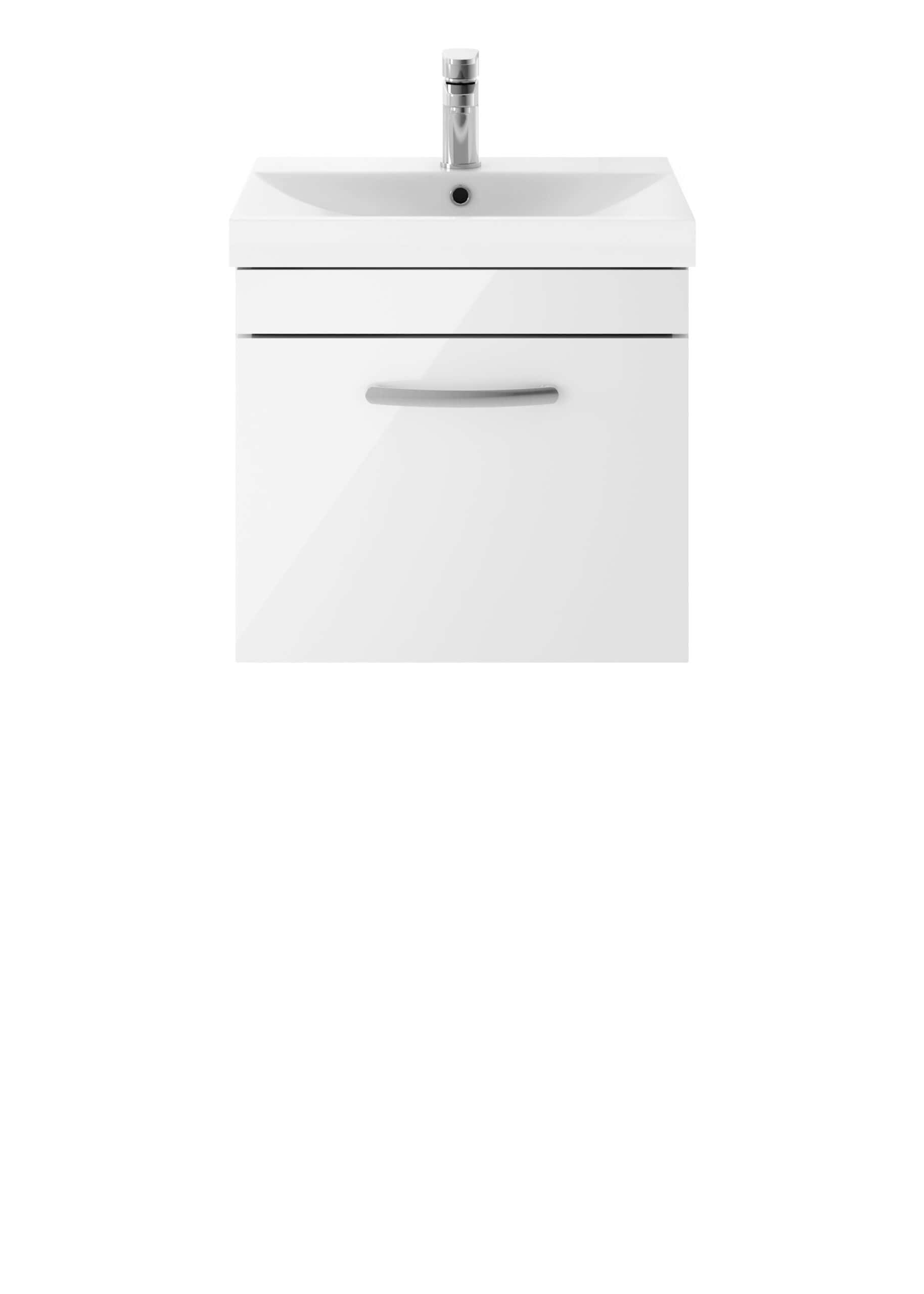 White bathroom vanity unit with integrated sink and chrome faucet, modern bathroom furniture, sleek design for contemporary bathroom spaces.