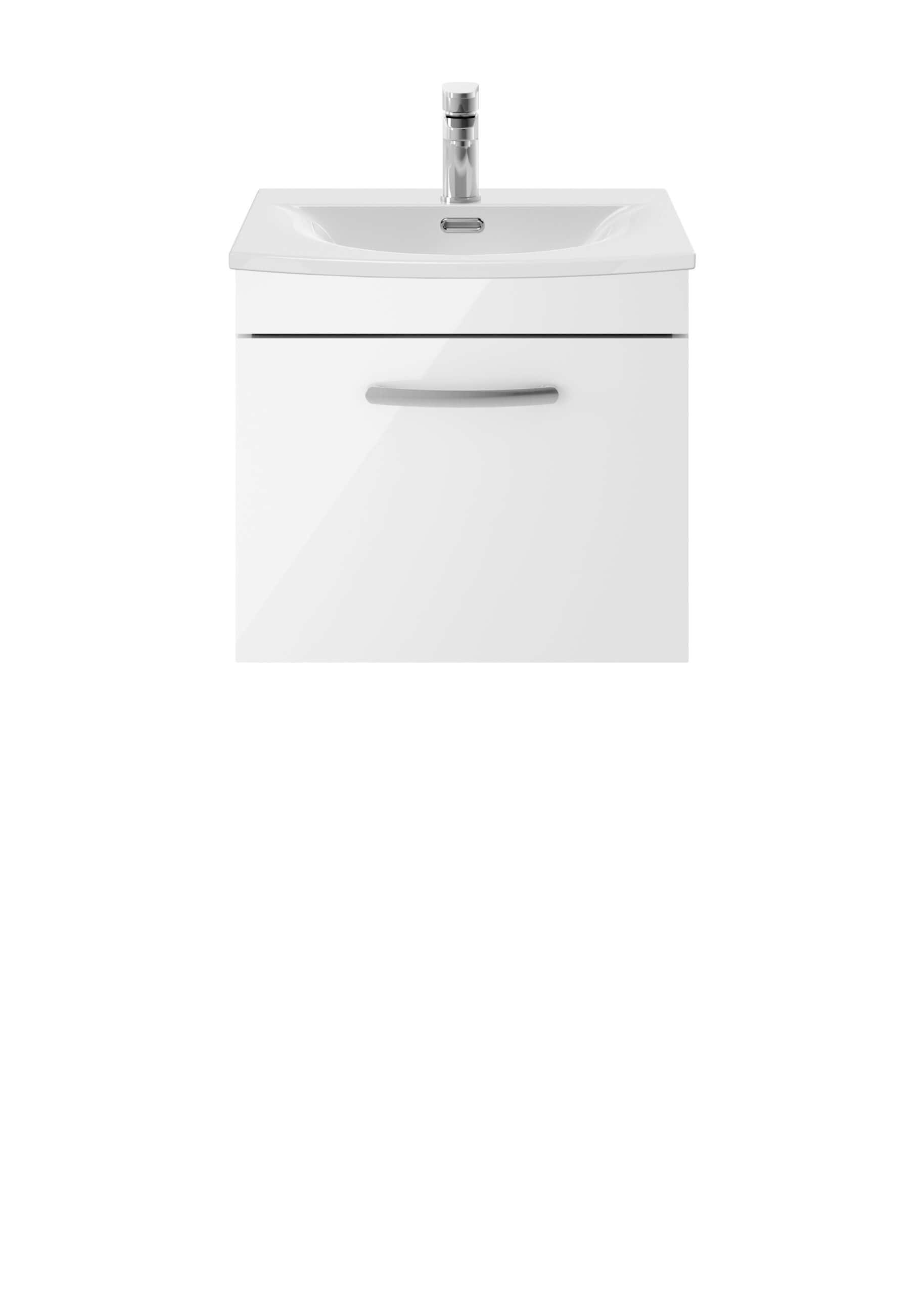 Chrome bathroom vanity unit with integrated sink and modern chrome tap for contemporary bathroom design. Perfect for space-saving and stylish bathroom renovations.