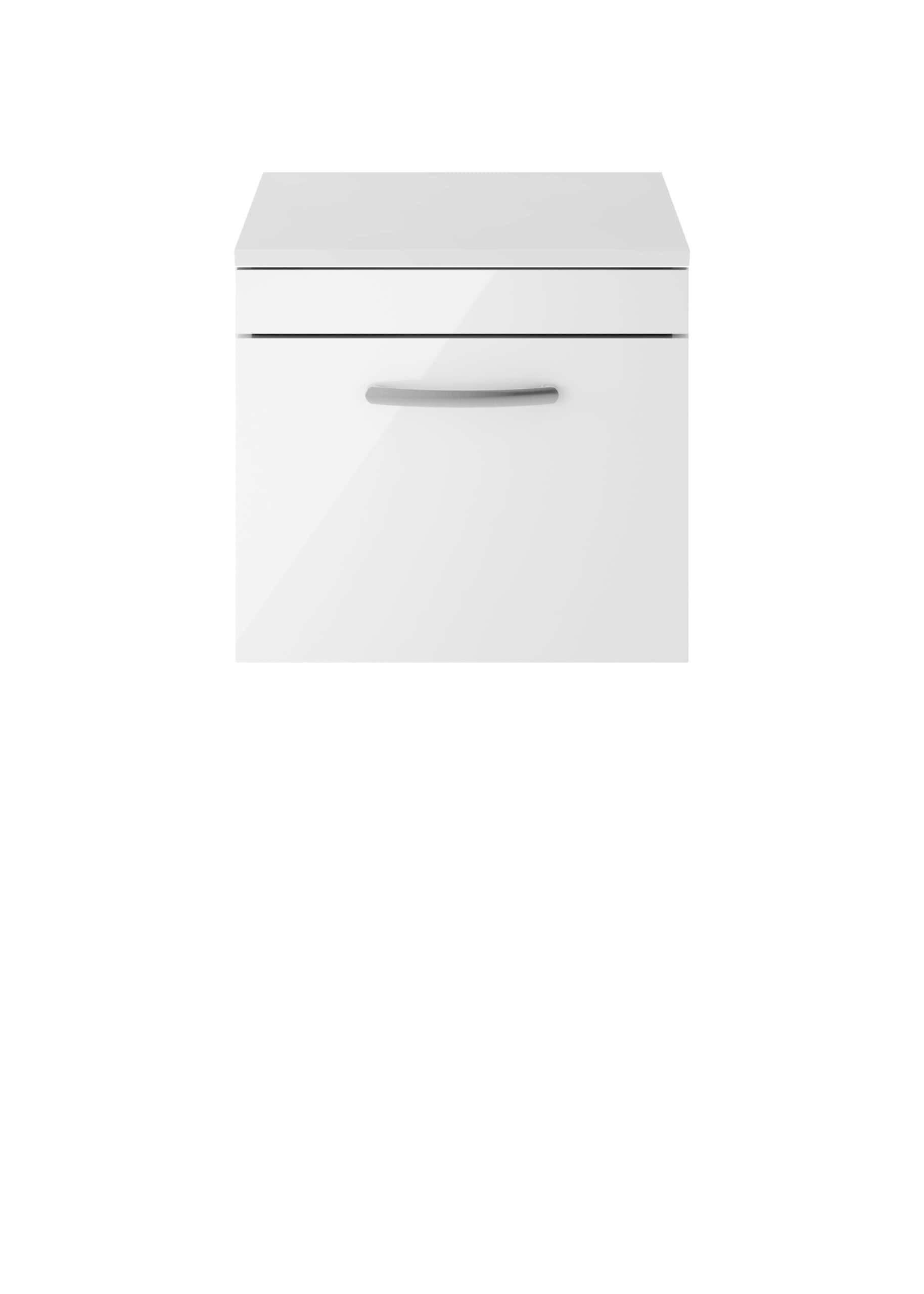 White bathroom cabinet with silver handle for modern bathroom storage.