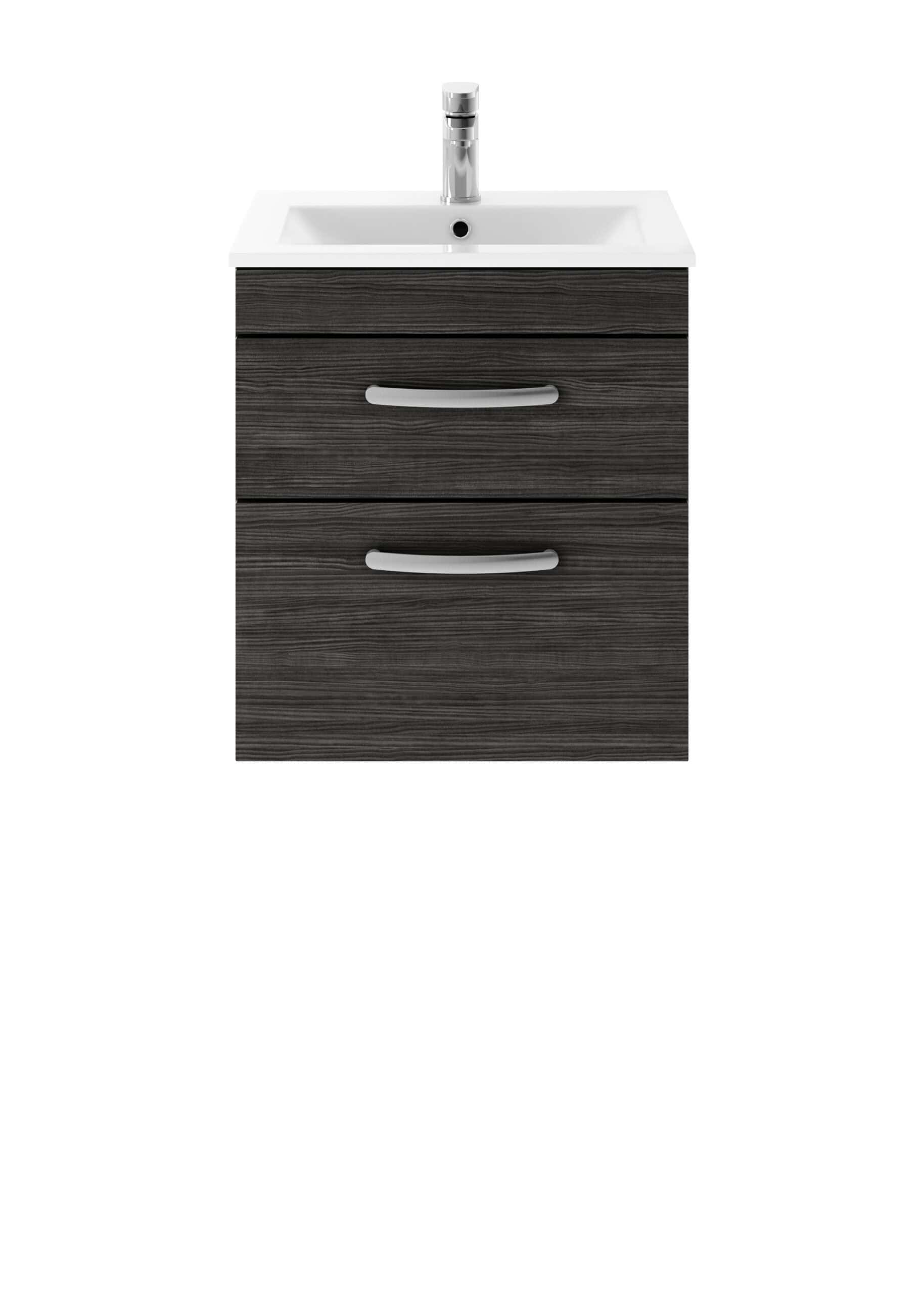 Modern bathroom vanity with integrated sink and dark wood finish, ideal for stylish bathroom renovations and storage solutions.