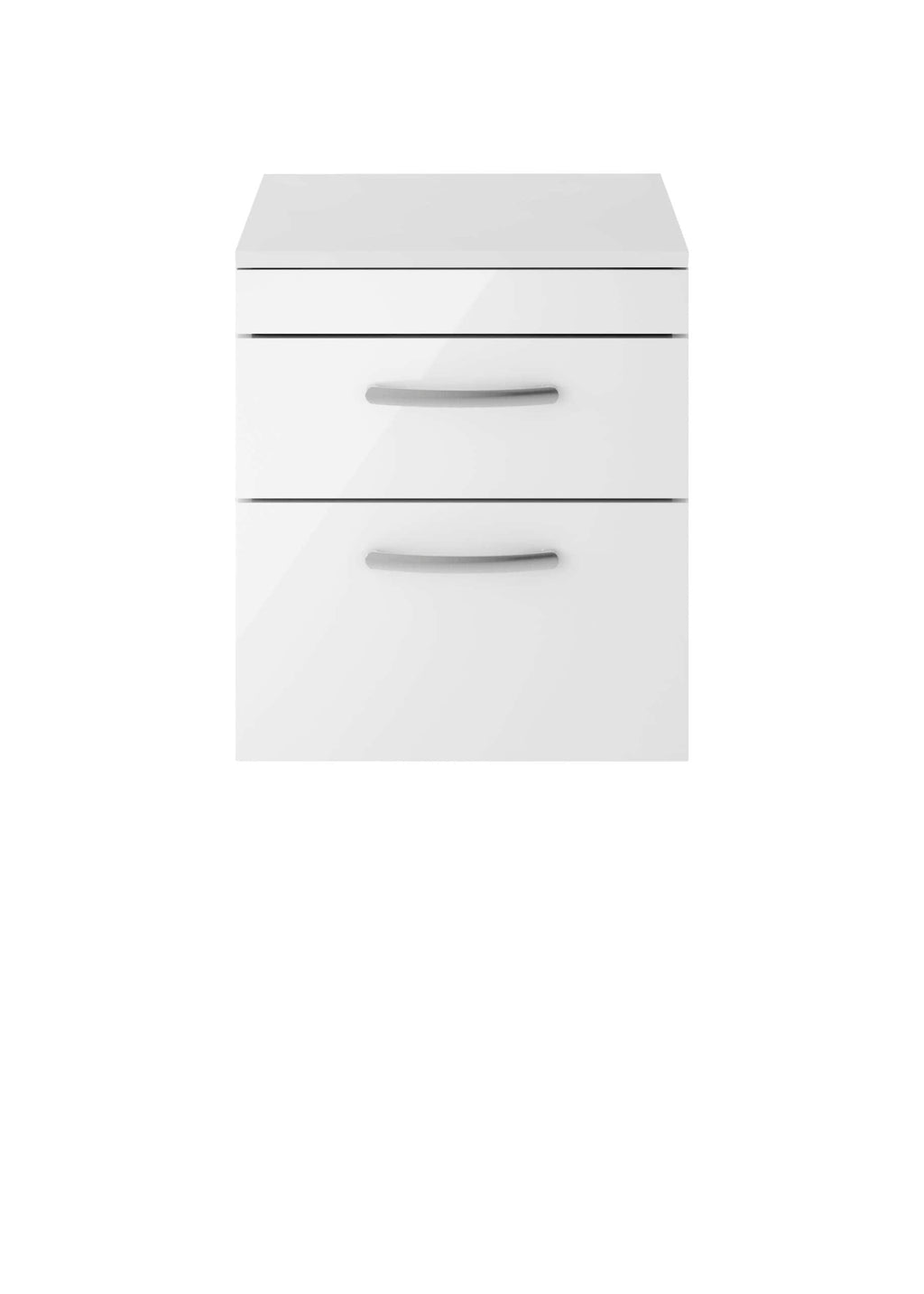 Drawer unit with three white drawers and silver handles, ideal for modern bathroom storage solutions. Perfect for organising toiletries and bathroom essentials in a sleek, minimalist design.