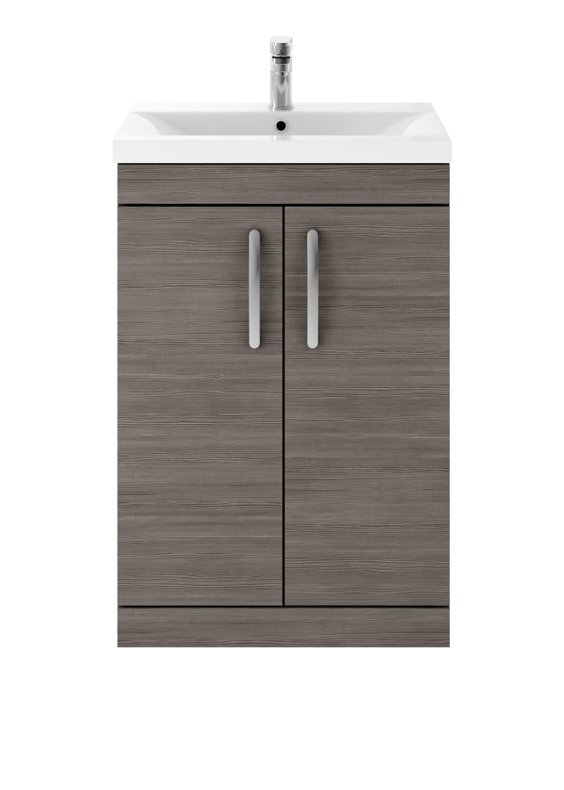 Modern bathroom vanity with a wood finish and white ceramic basin, featuring a sleek chrome faucet and storage cabinet for bathroom essentials. Ideal for contemporary bathroom designs.