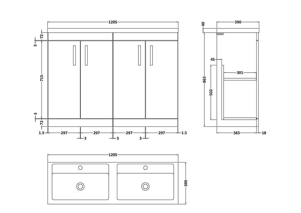 Elegant bathroom storage cabinet with double doors, designed for modern bathrooms, featuring precise dimensions and hardware, ideal for maximising space and organisation.