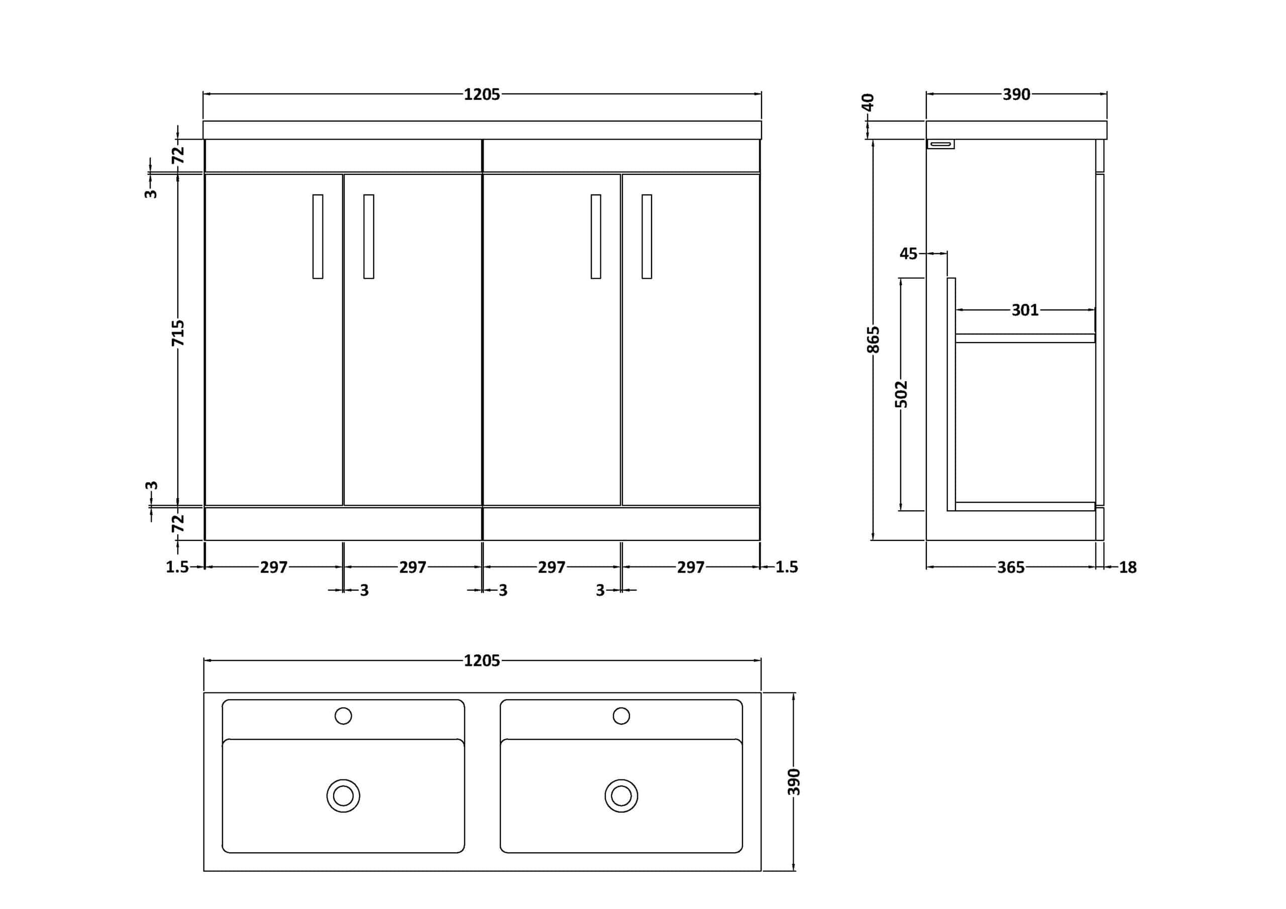 Elegant bathroom storage cabinet with double doors, designed for modern bathrooms, featuring precise dimensions and hardware, ideal for maximising space and organisation.
